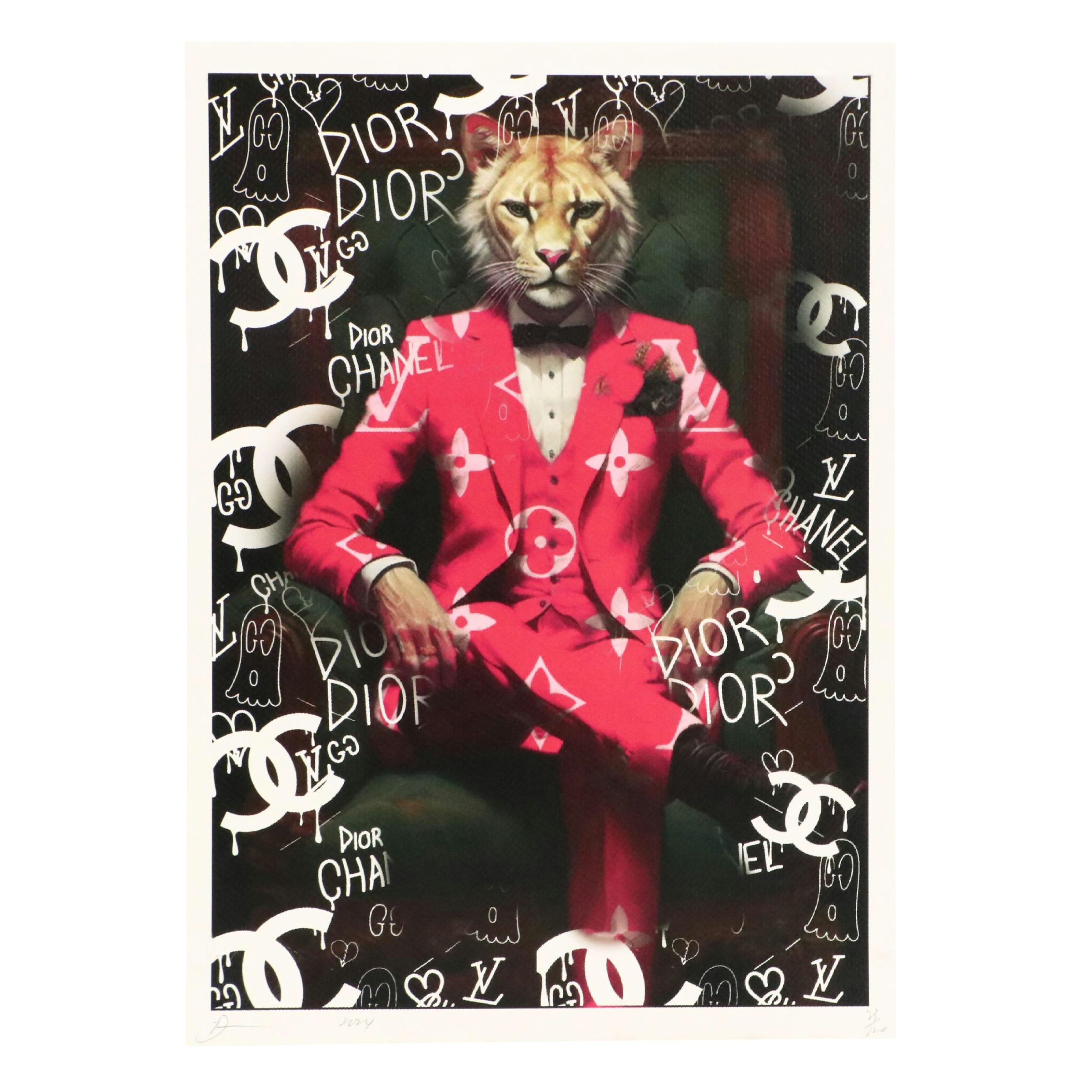 Death NYC Pop Art Graphic Print Featuring Anthropomorphic High Fashion Cat, 2024