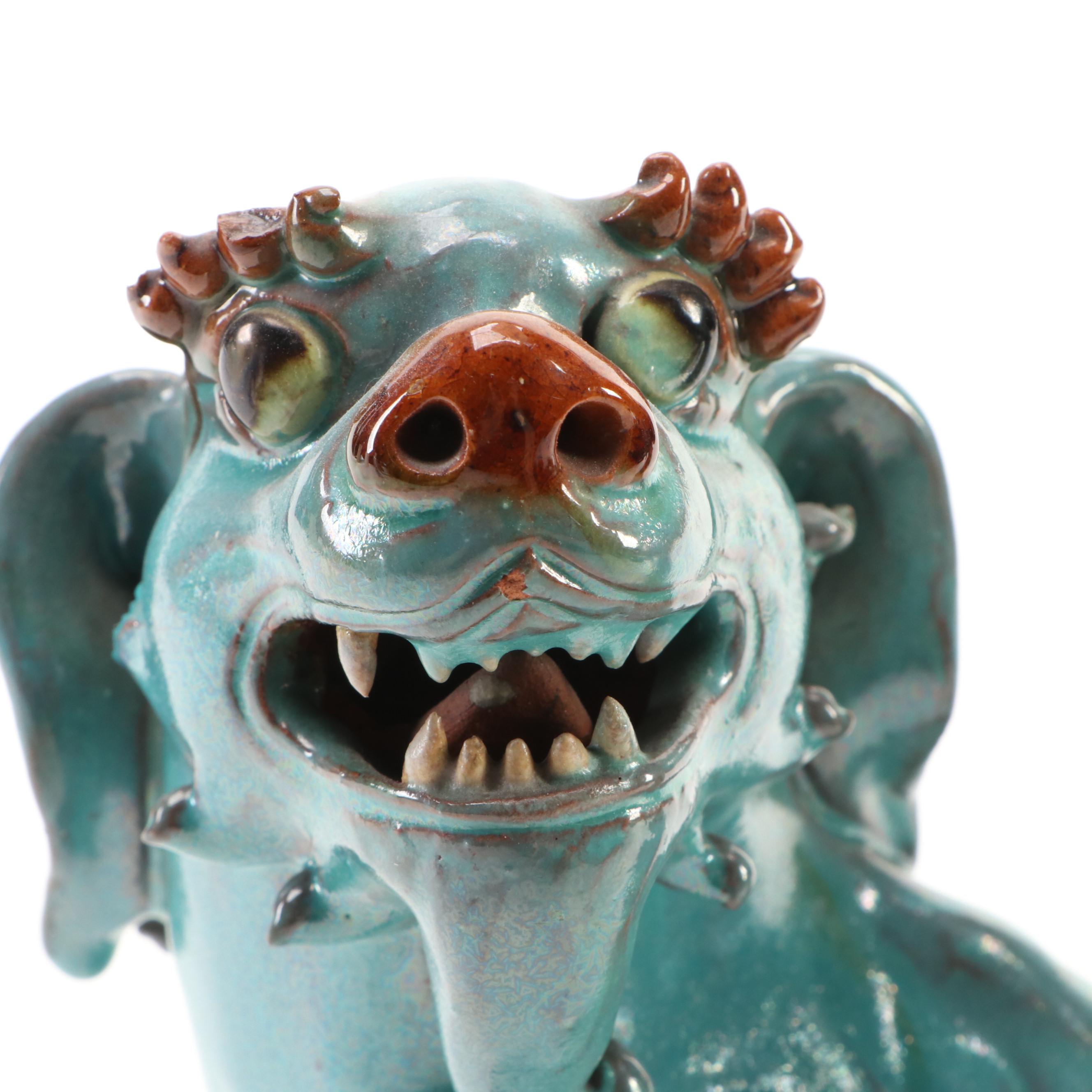 Pair of Chinese Drip Glazed Terracotta Guardian Lion Figures