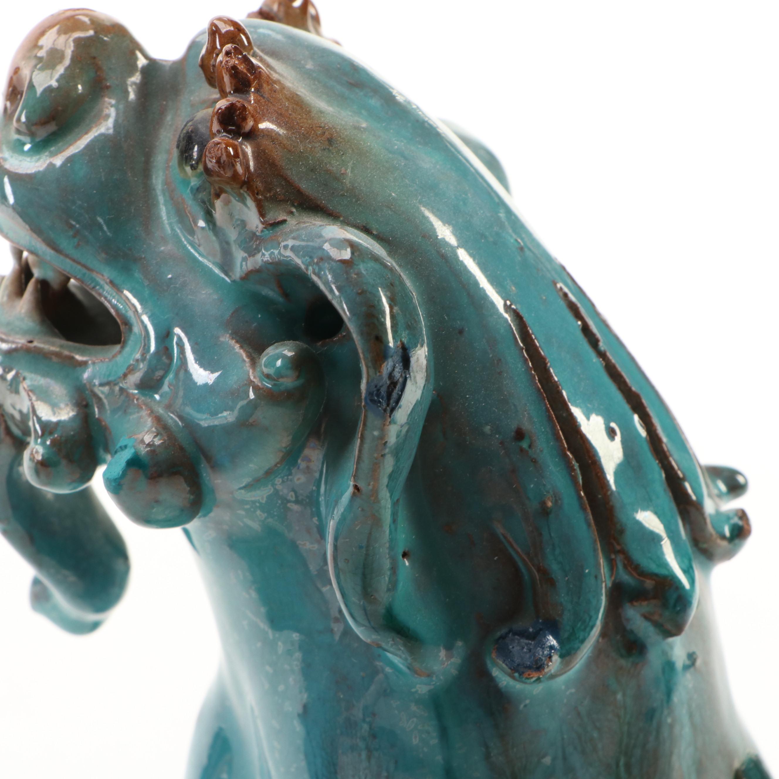 Pair of Chinese Drip Glazed Terracotta Guardian Lion Figures