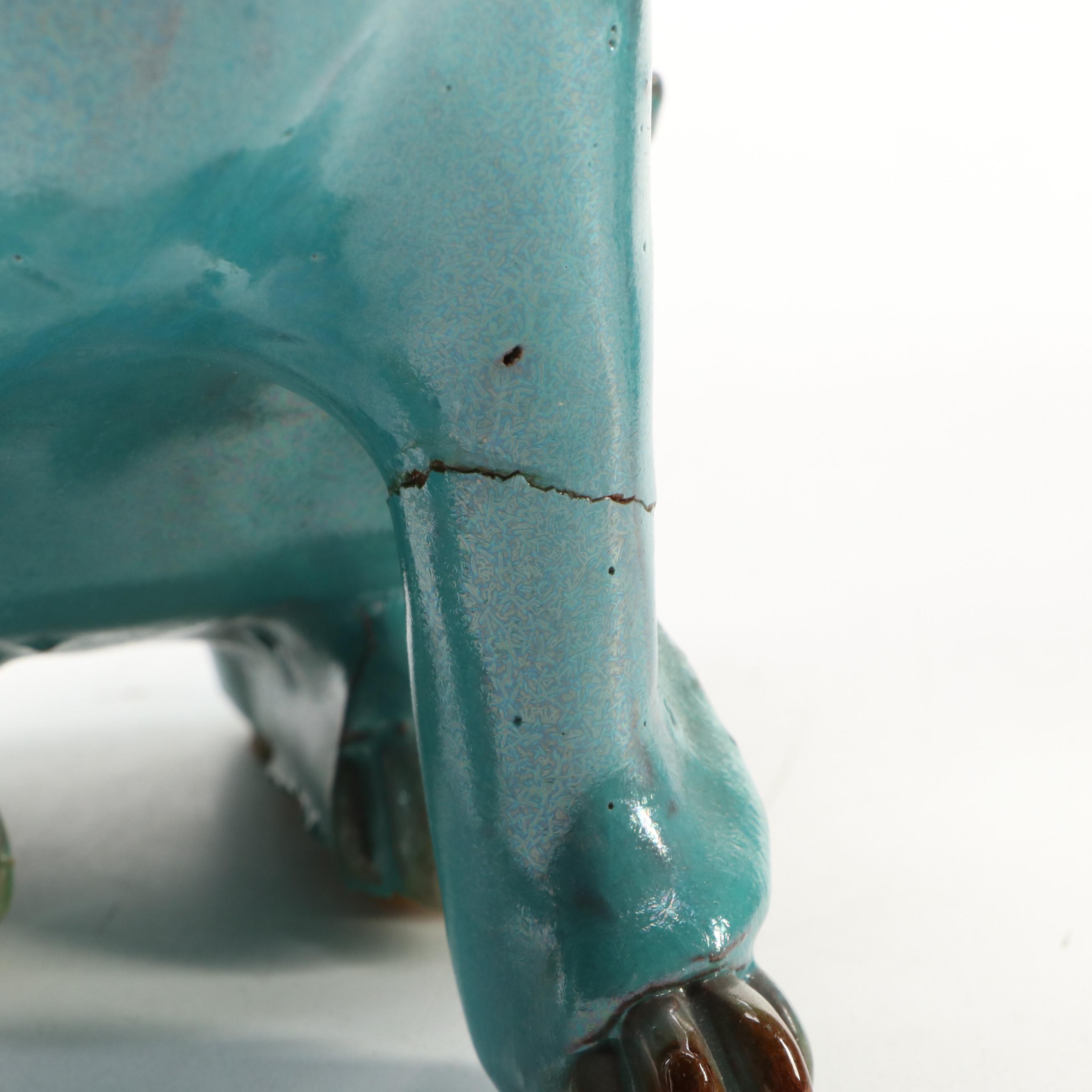 Pair of Chinese Drip Glazed Terracotta Guardian Lion Figures