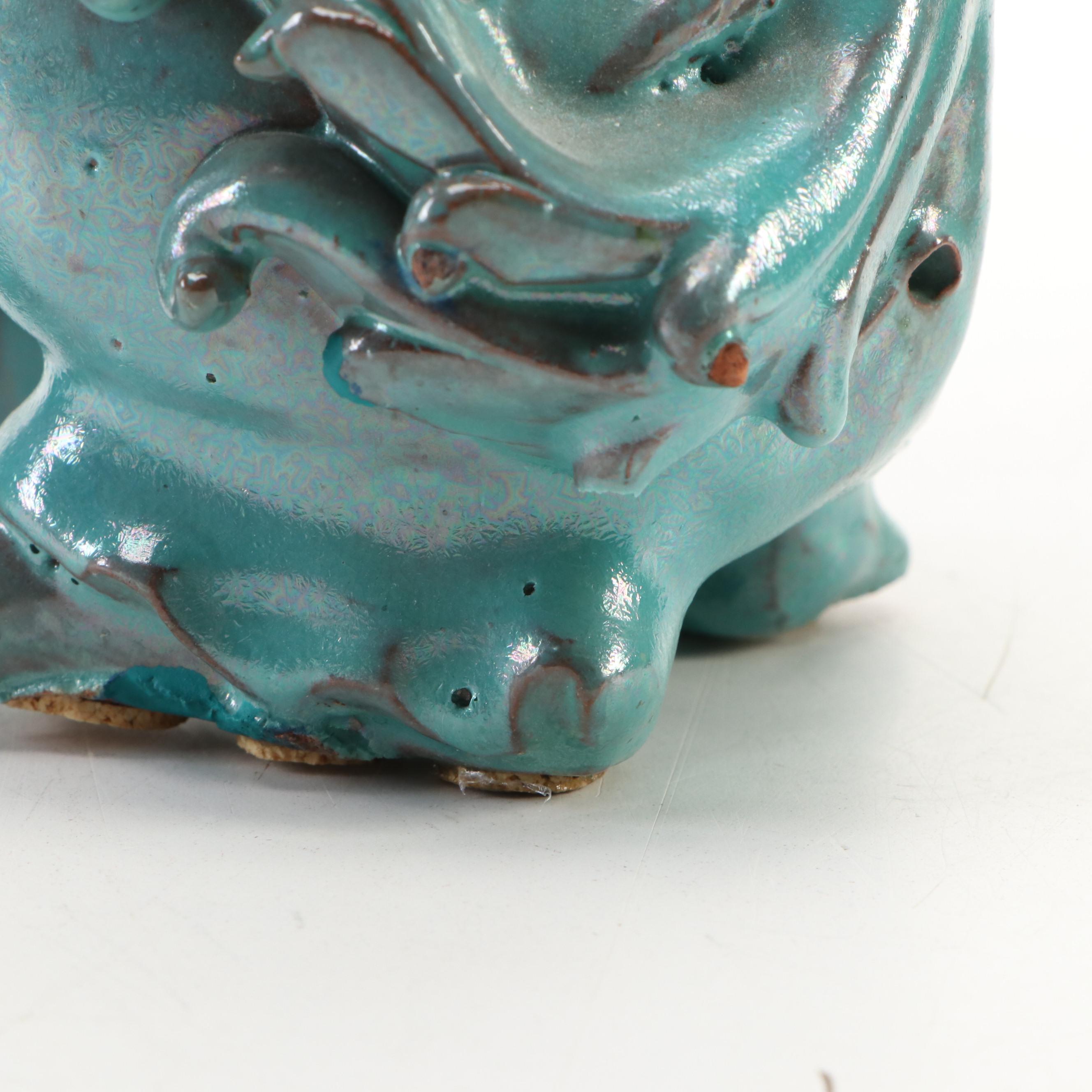 Pair of Chinese Drip Glazed Terracotta Guardian Lion Figures