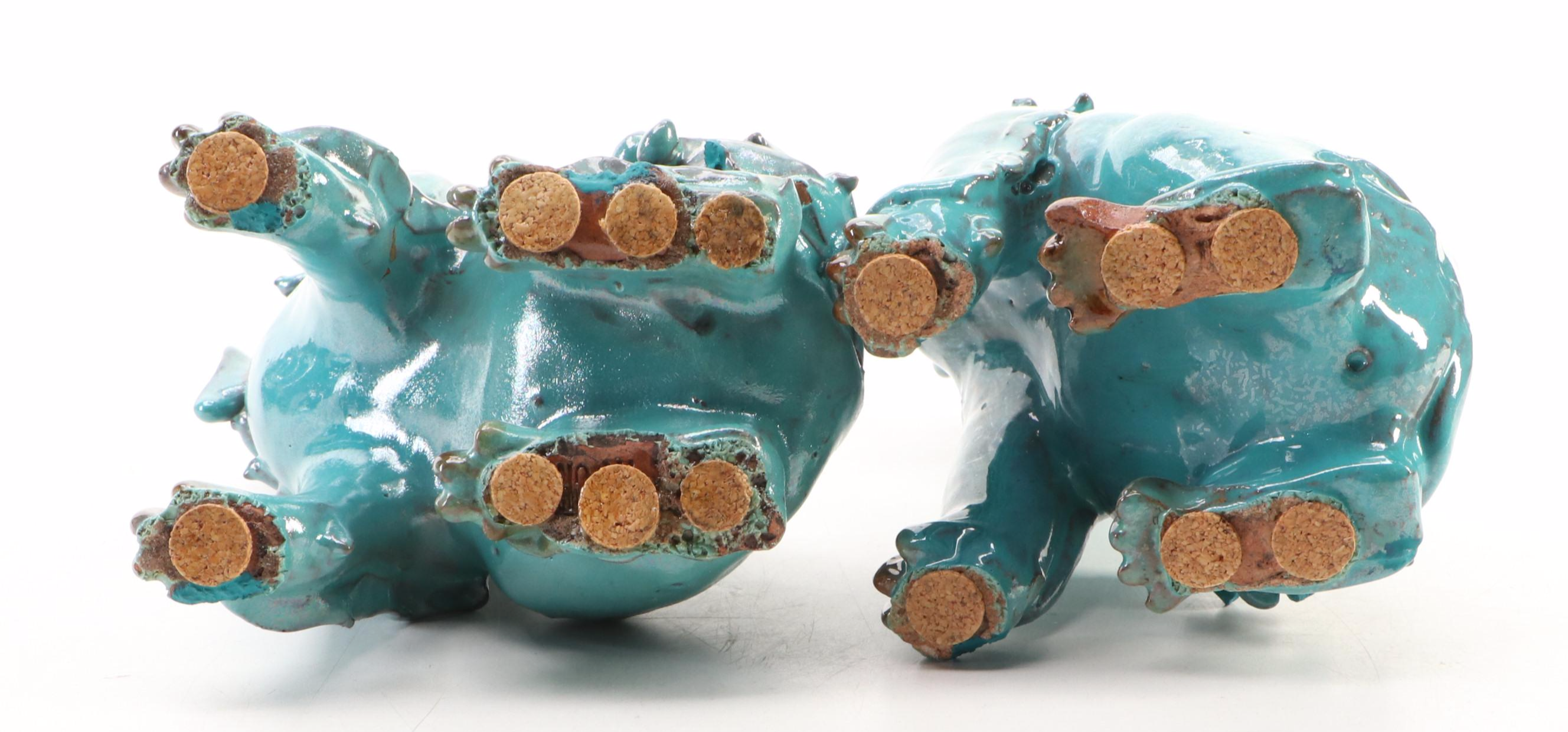 Pair of Chinese Drip Glazed Terracotta Guardian Lion Figures