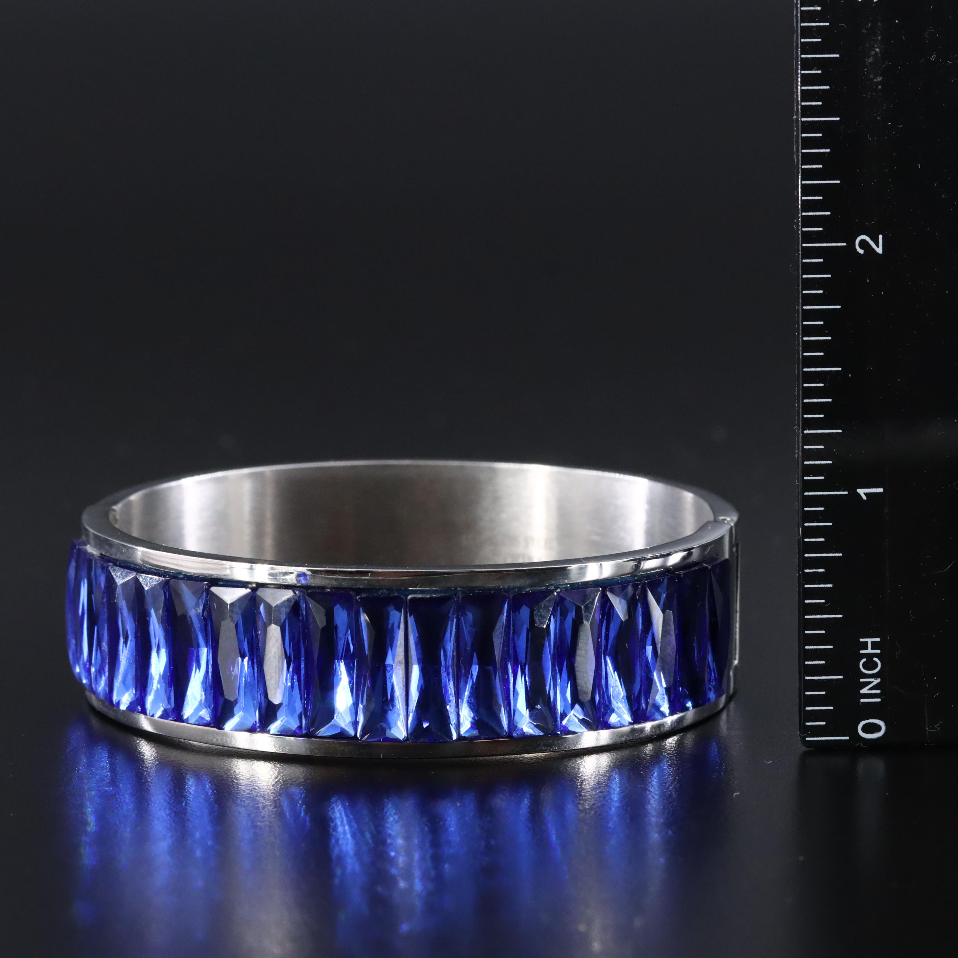 Rhinestone Hinged Bangle Bracelet and Ring