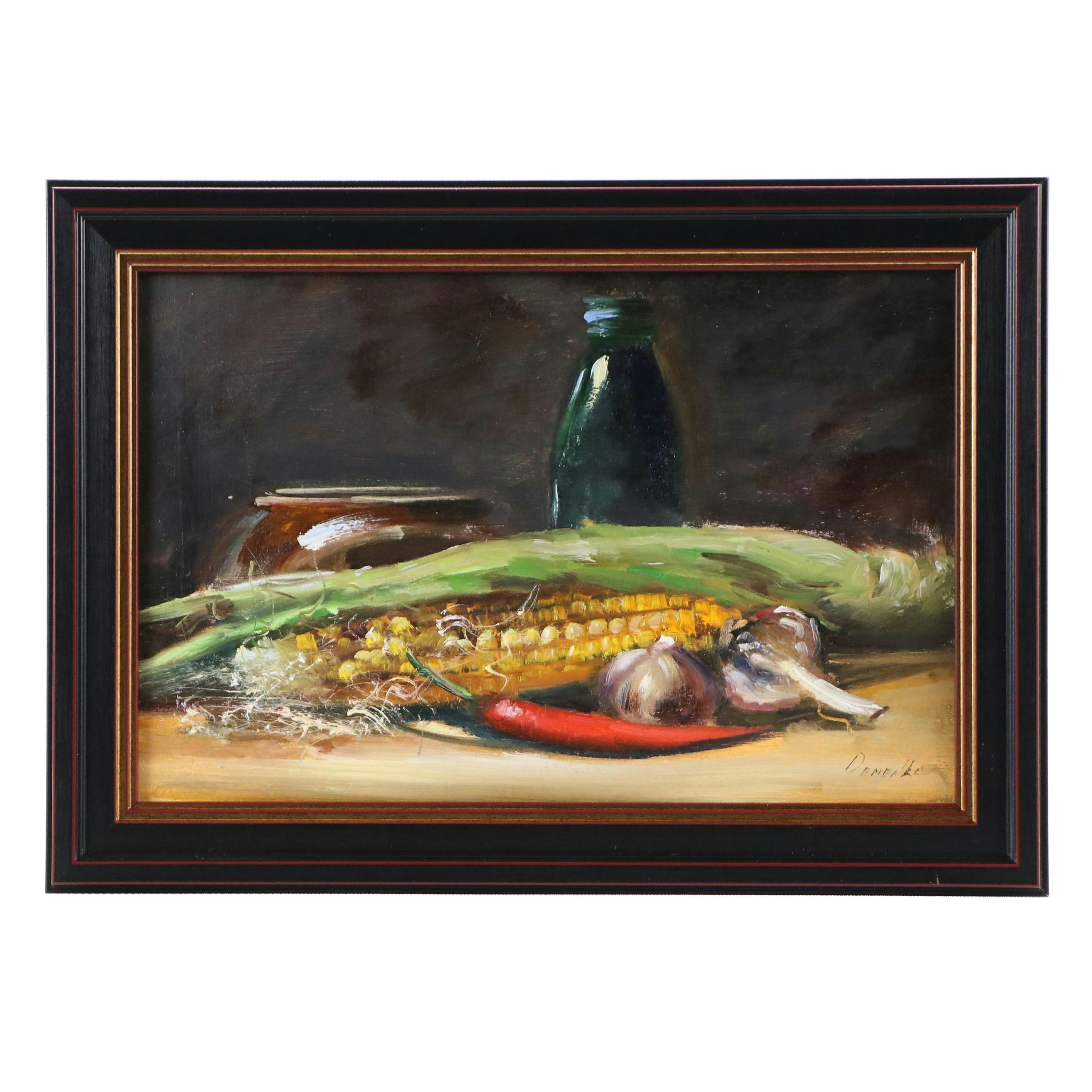 Natalia Demenko Still Life Oil Painting of Corn and Aromatics, 21st Century