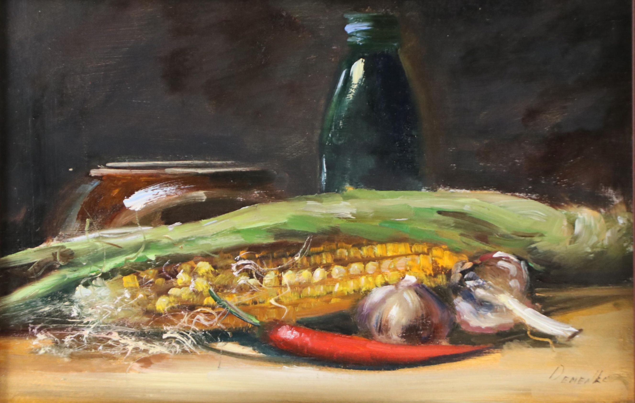 Natalia Demenko Still Life Oil Painting of Corn and Aromatics, 21st Century
