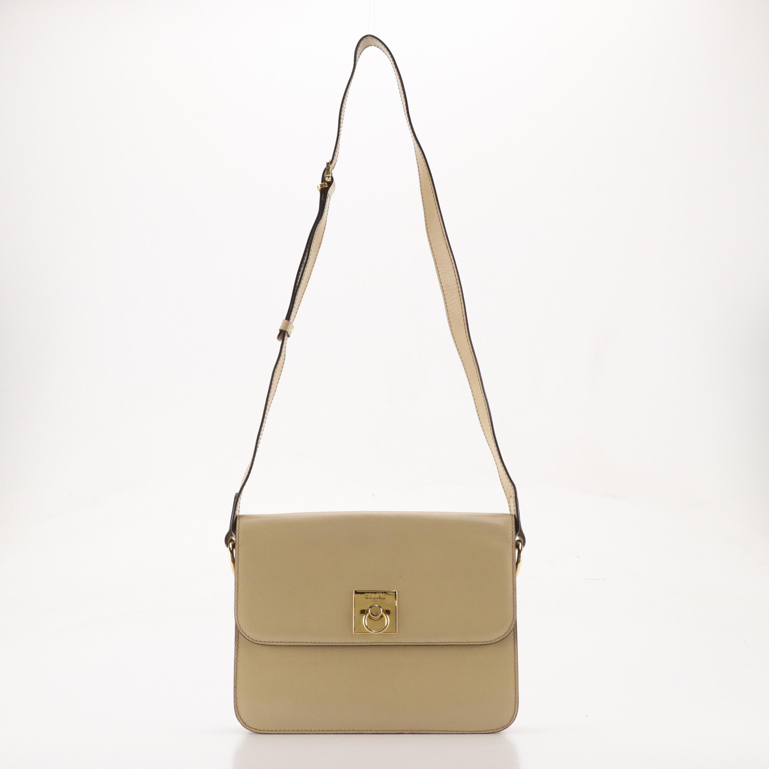 Celine Crossbody Ring Closure Flap Top Bag in Neutral Leather