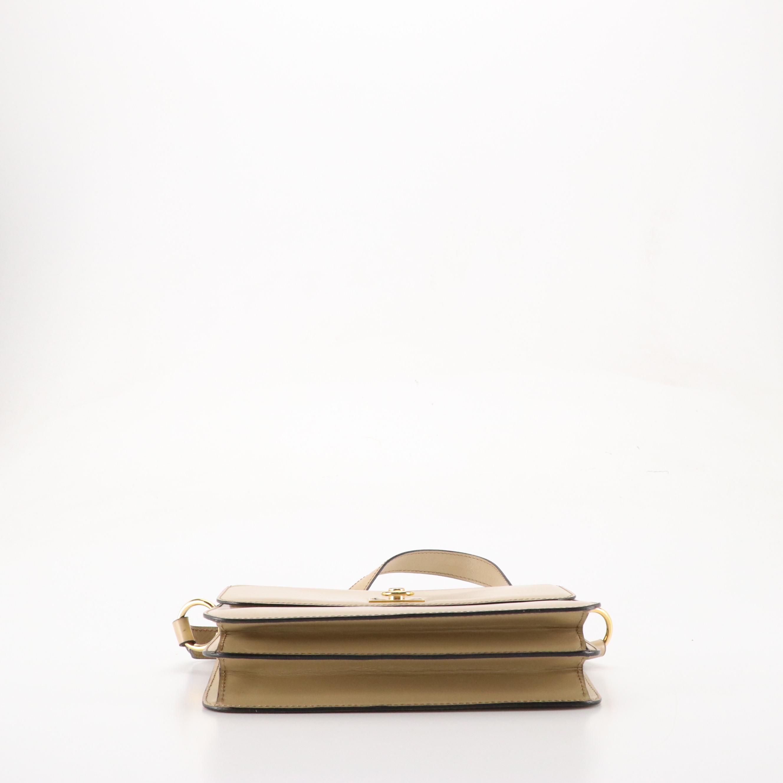 Celine Crossbody Ring Closure Flap Top Bag in Neutral Leather