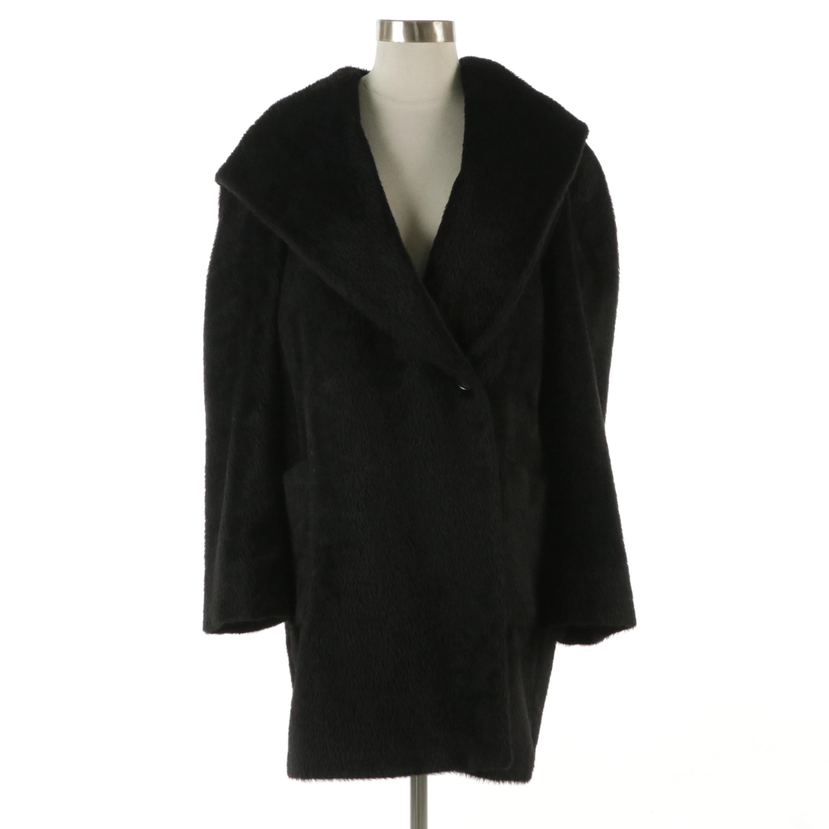 Hilary Radley Black Suri Alpaca and Wool Blend Hooded Coat
