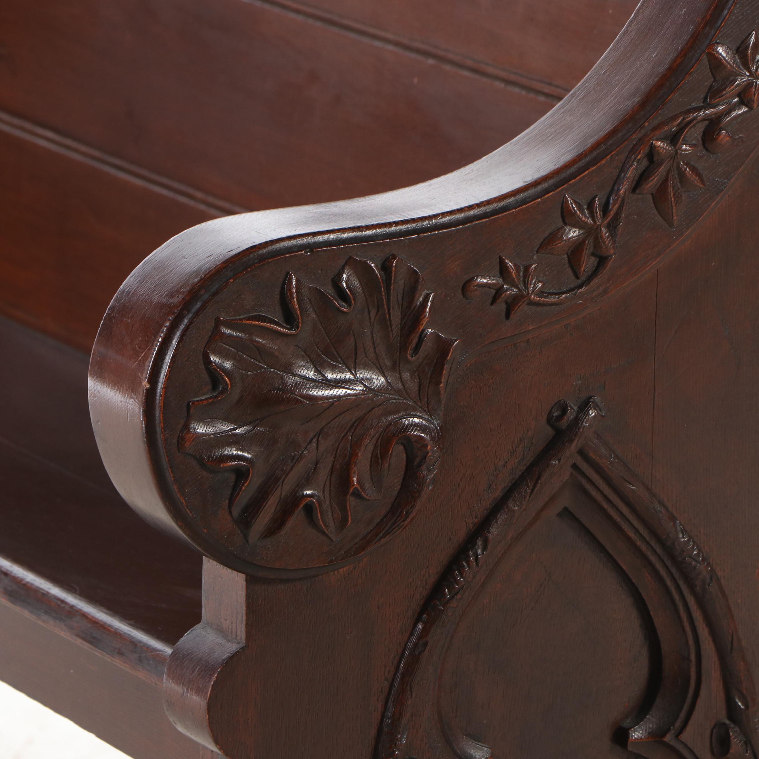 Gothic Style Carved Oak Church Pew, Circa 1920