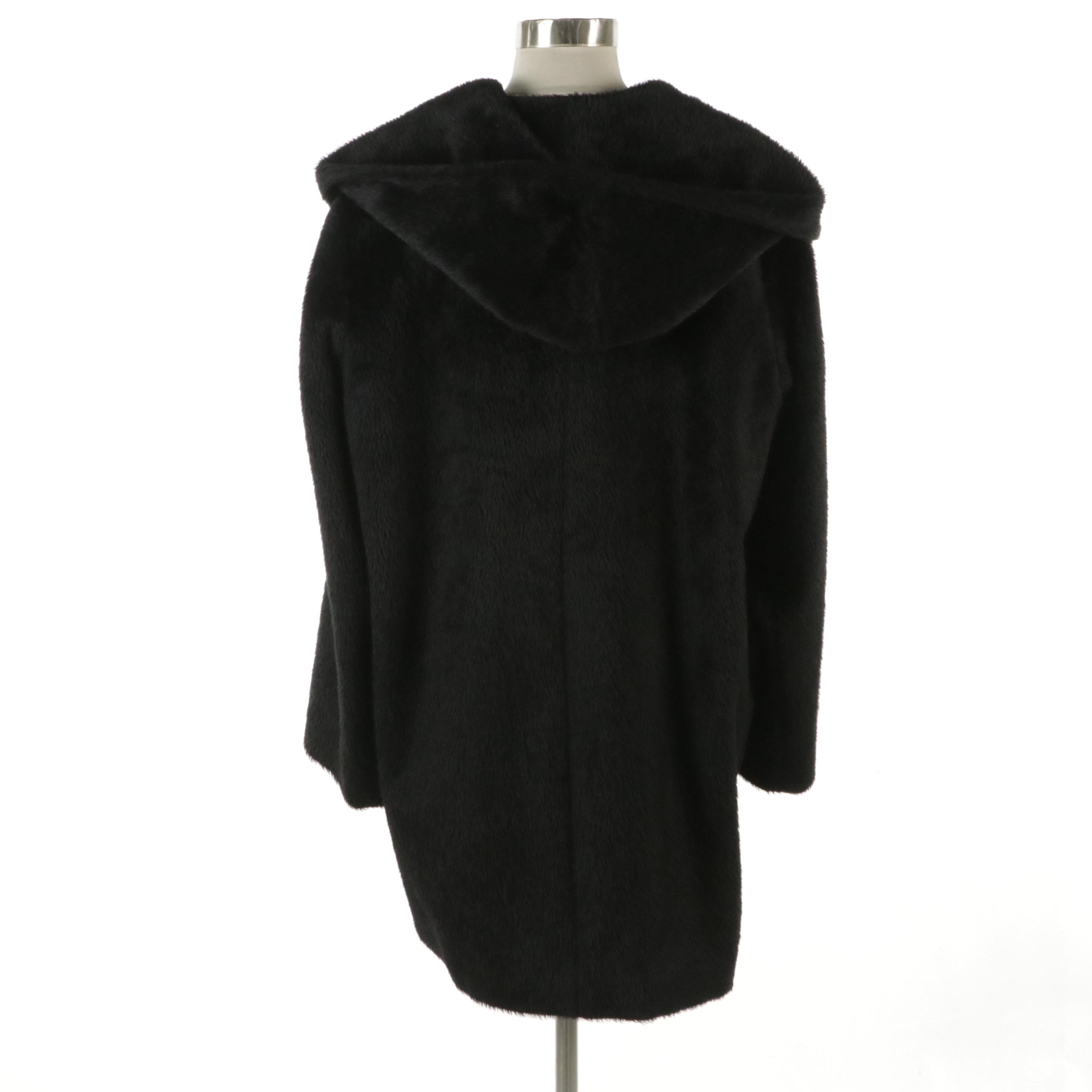 Hilary Radley Black Suri Alpaca and Wool Blend Hooded Coat