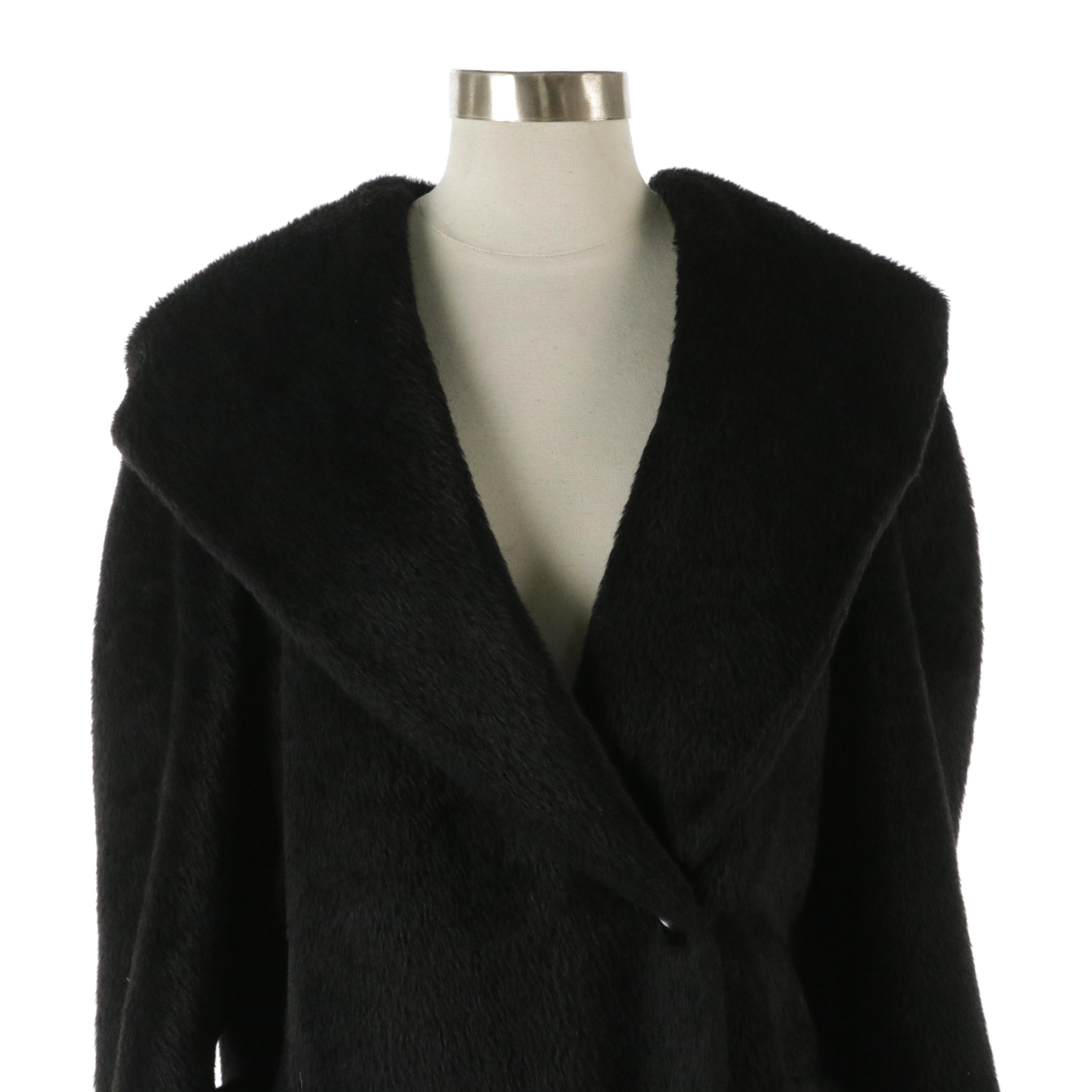 Hilary Radley Black Suri Alpaca and Wool Blend Hooded Coat