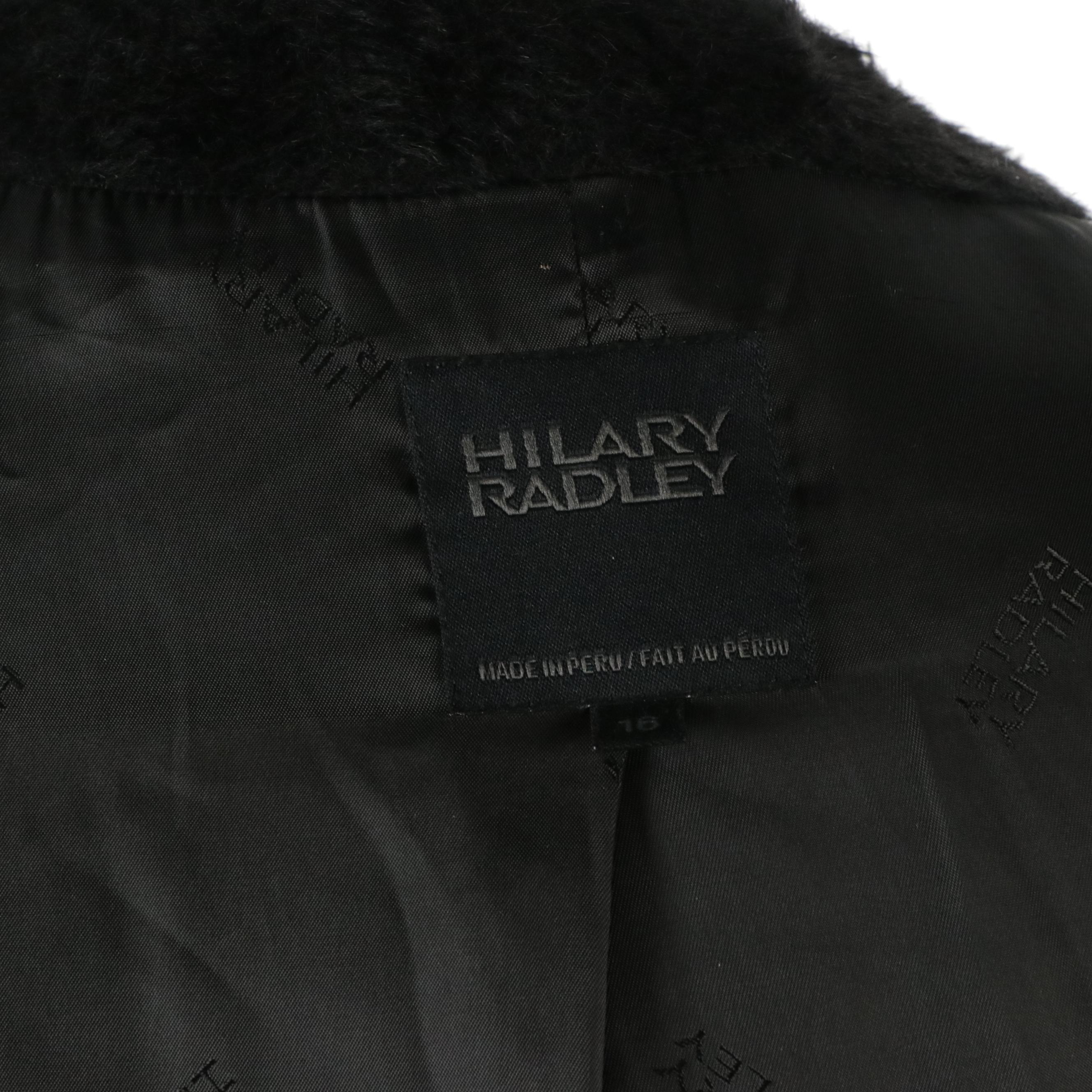 Hilary Radley Black Suri Alpaca and Wool Blend Hooded Coat