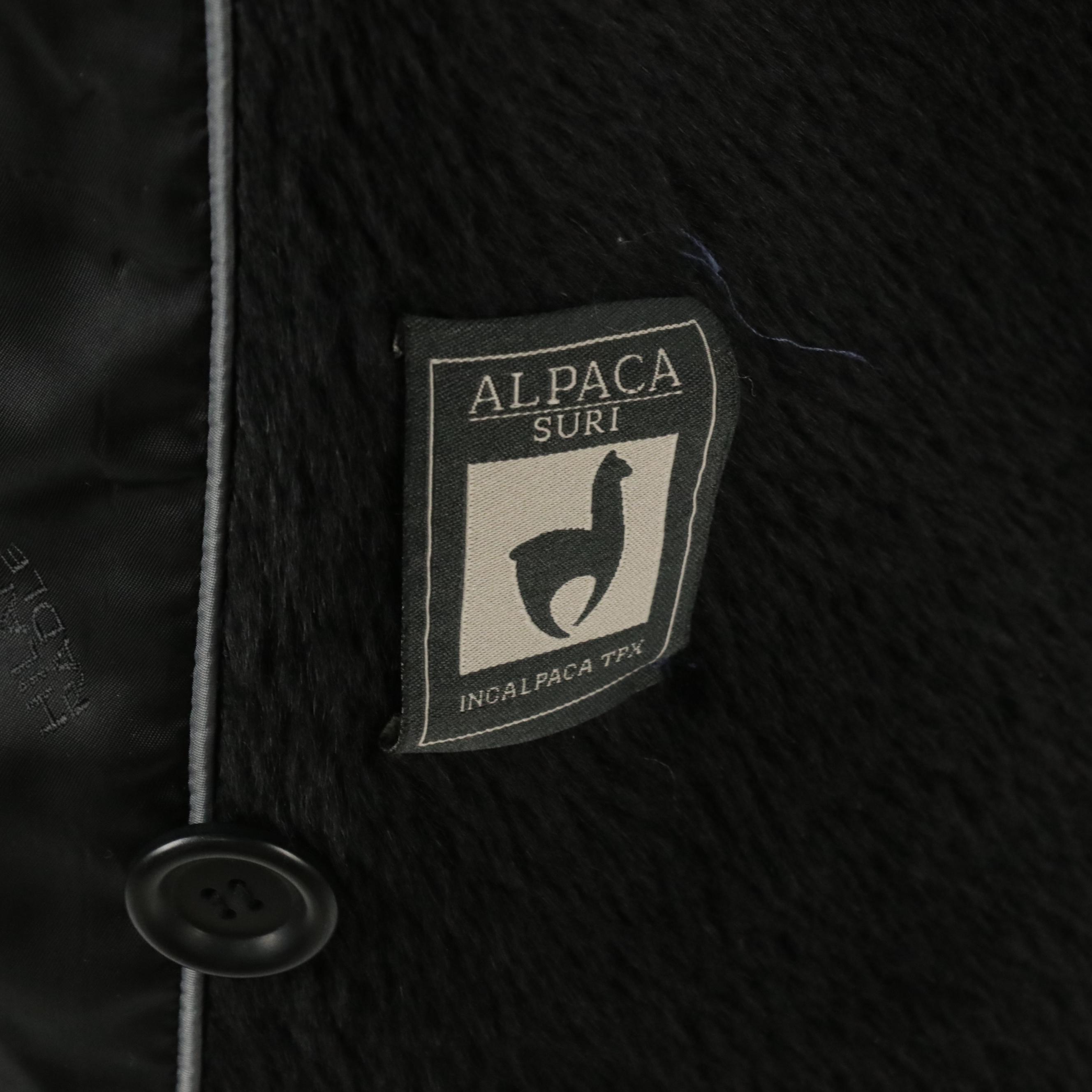 Hilary Radley Black Suri Alpaca and Wool Blend Hooded Coat