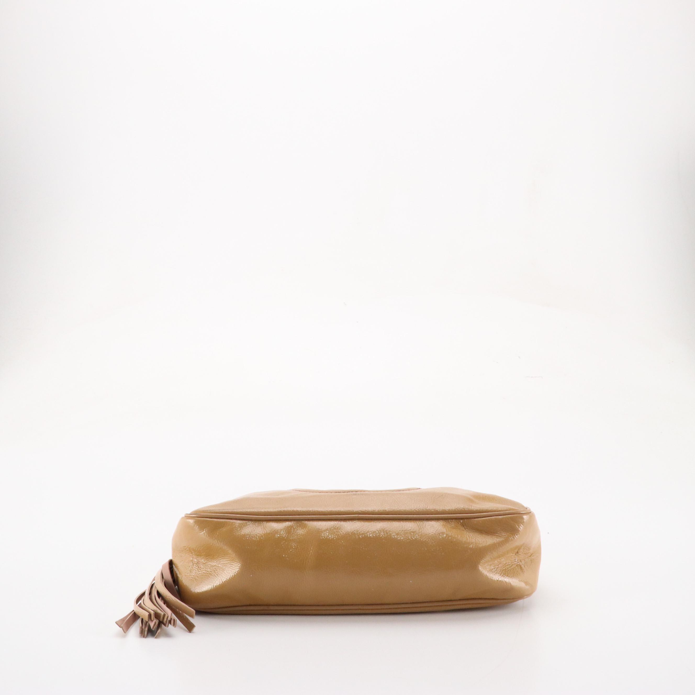 Gucci Soho Tassel-Zip Bowler Bag in Beige Patent Leather