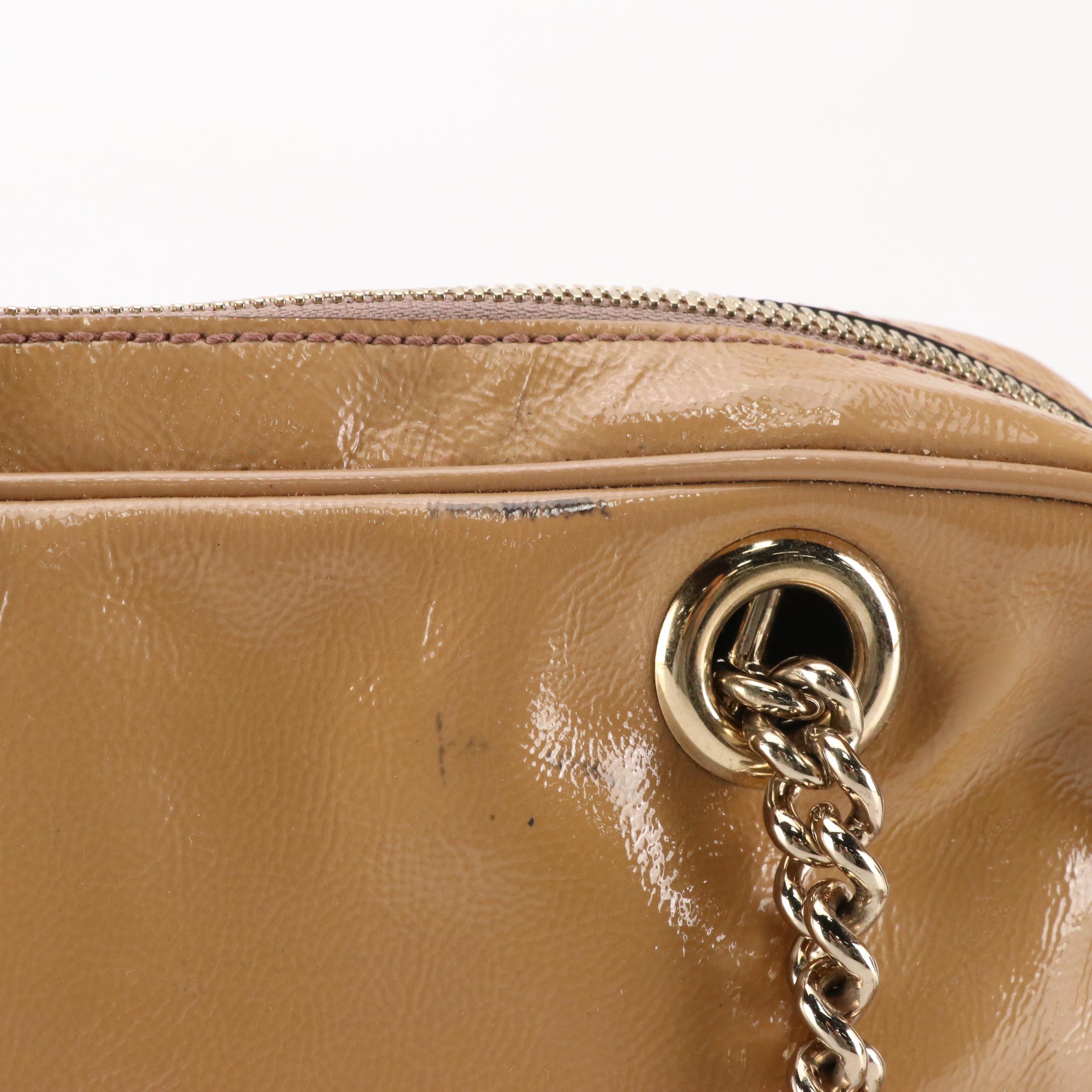 Gucci Soho Tassel-Zip Bowler Bag in Beige Patent Leather