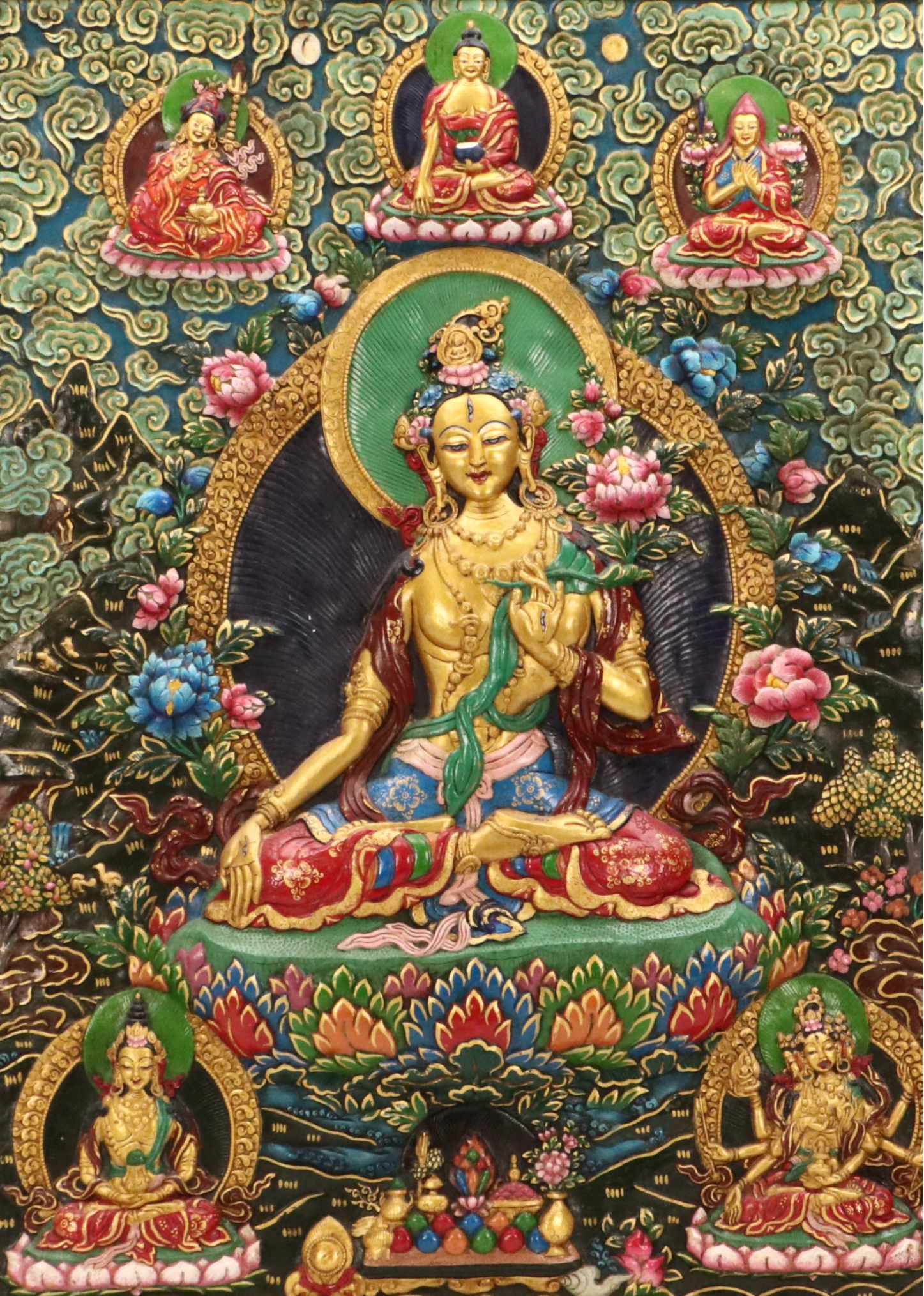 Tibetan Buddhist Hand-Painted Carved Wood Panels