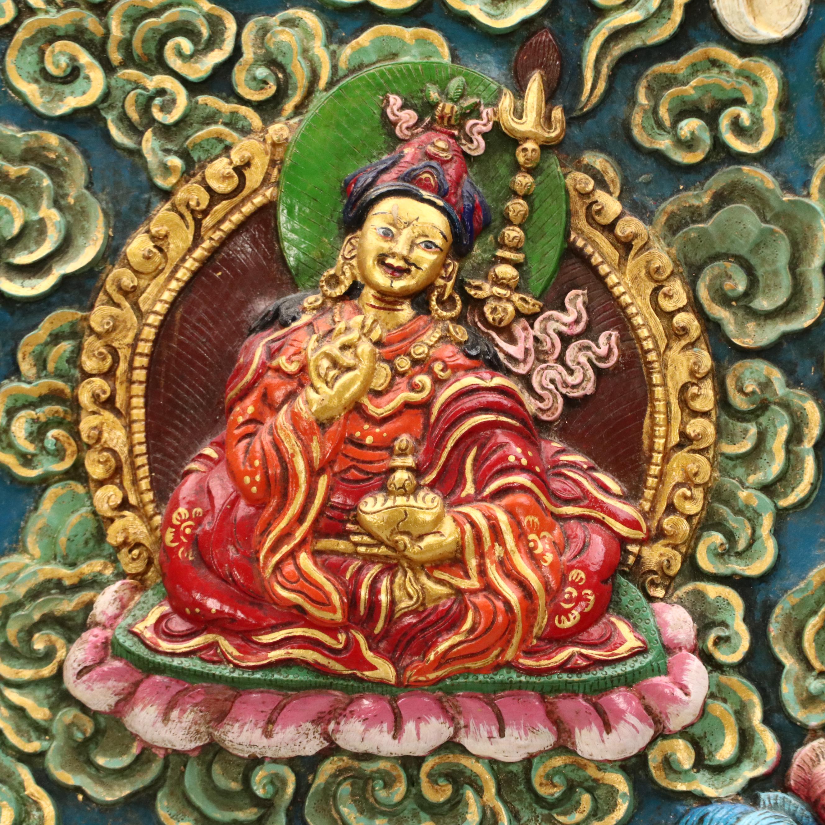 Tibetan Buddhist Hand-Painted Carved Wood Panels
