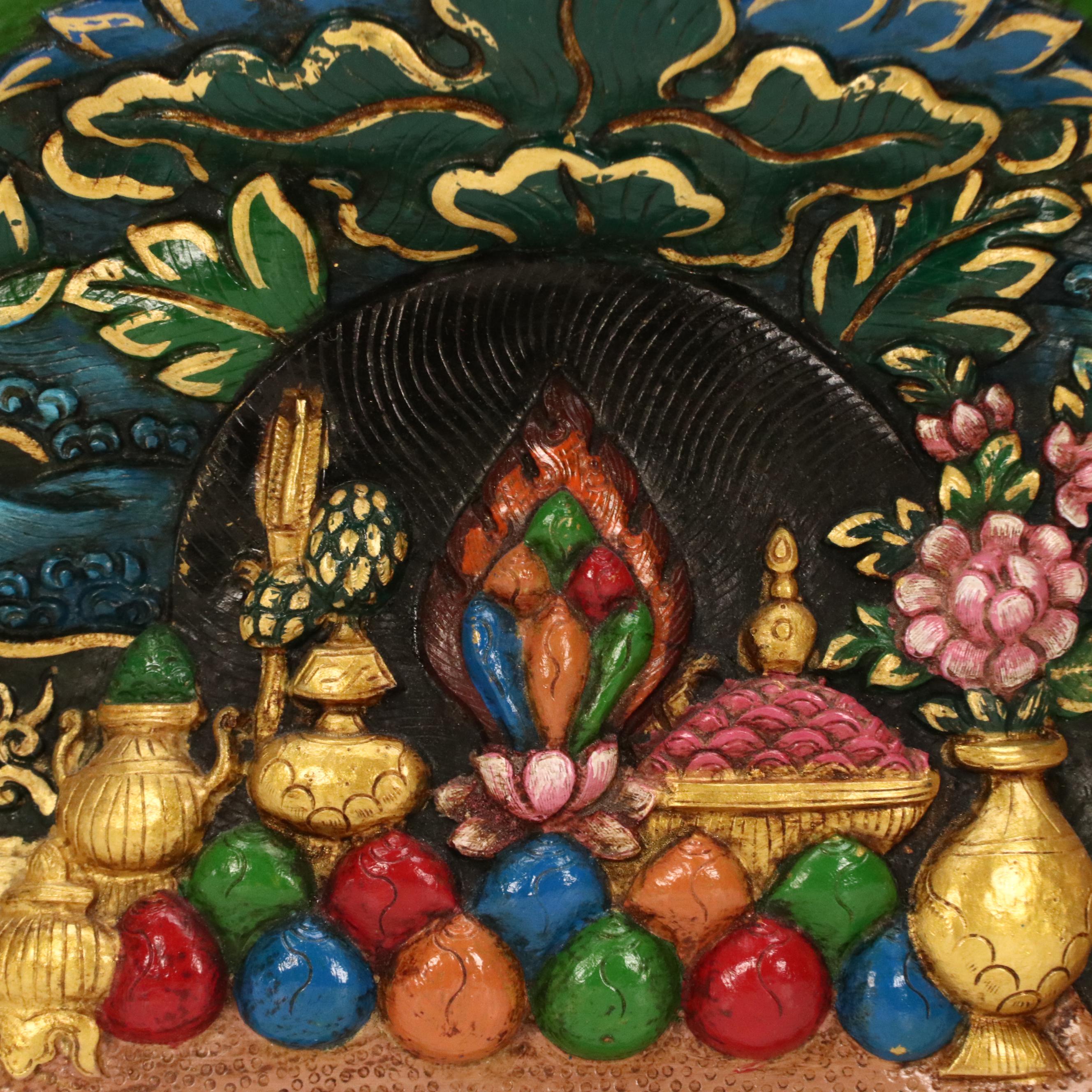 Tibetan Buddhist Hand-Painted Carved Wood Panels