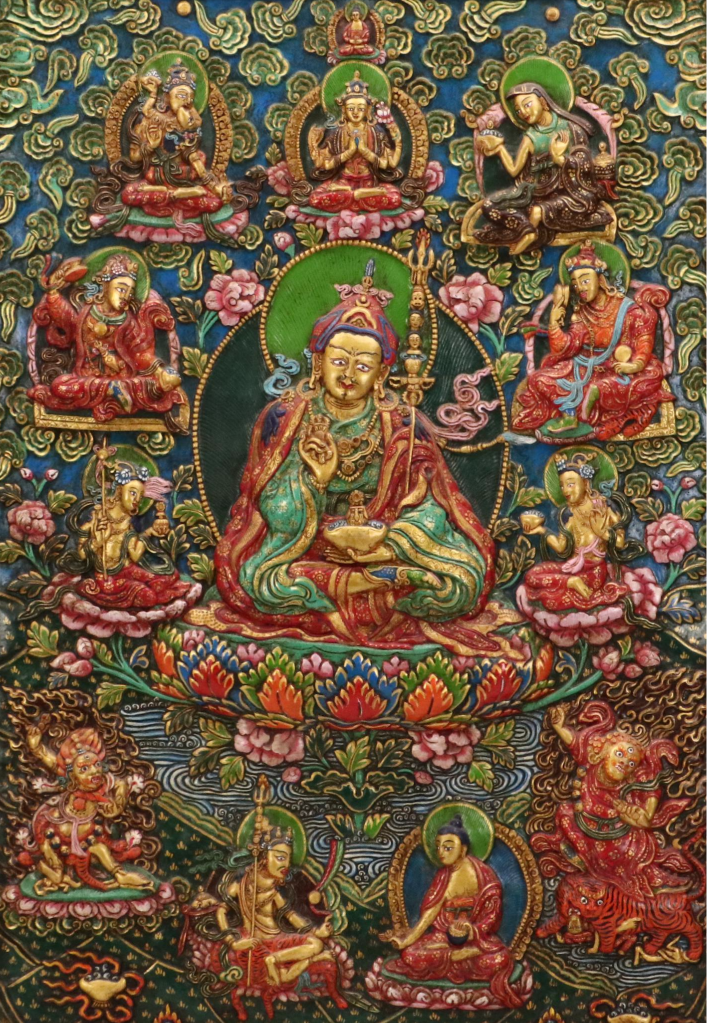 Tibetan Buddhist Hand-Painted Carved Wood Panels