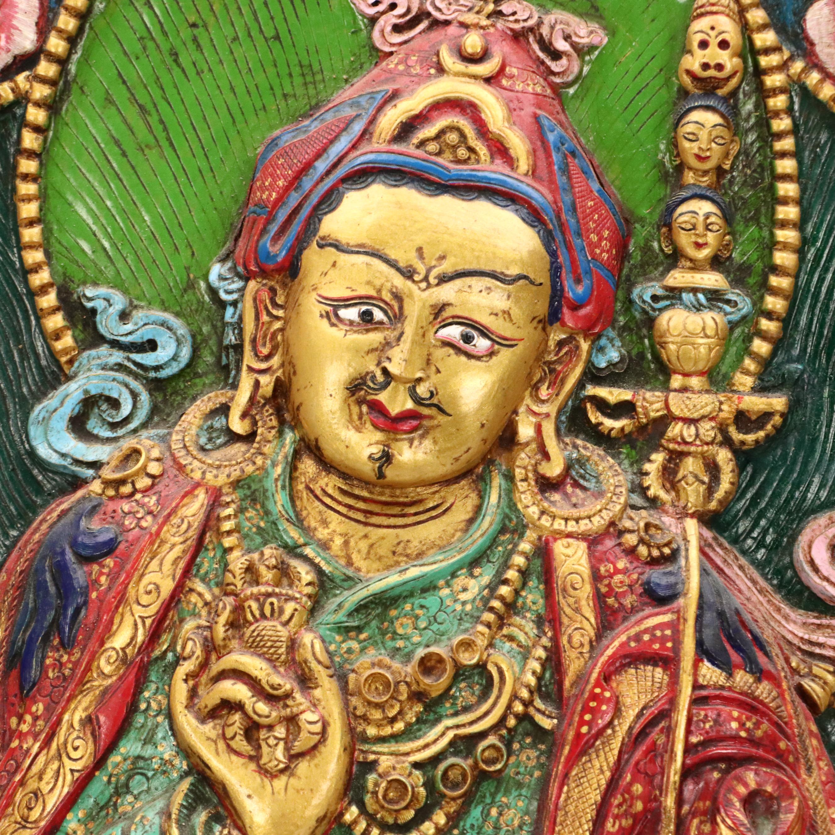 Tibetan Buddhist Hand-Painted Carved Wood Panels