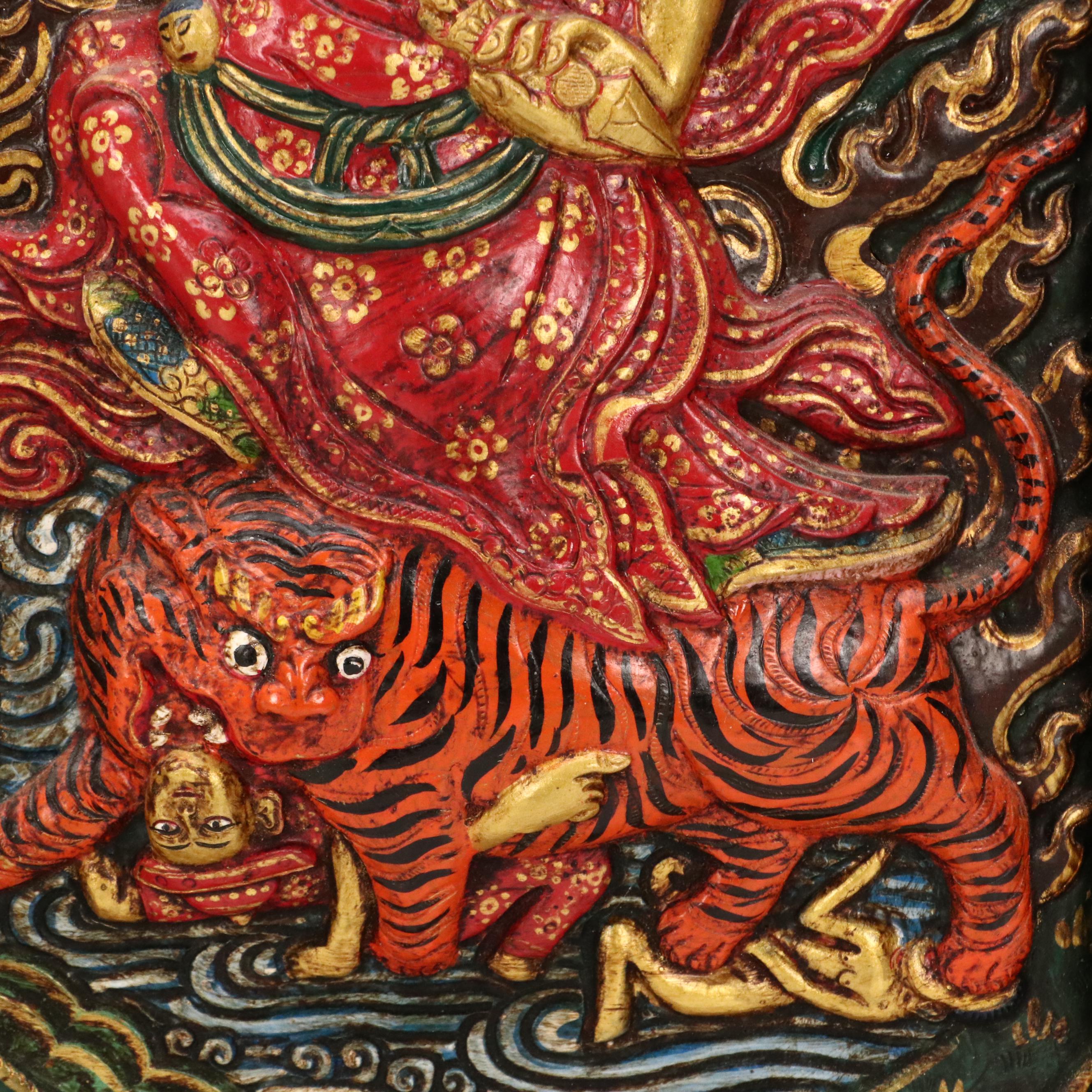 Tibetan Buddhist Hand-Painted Carved Wood Panels