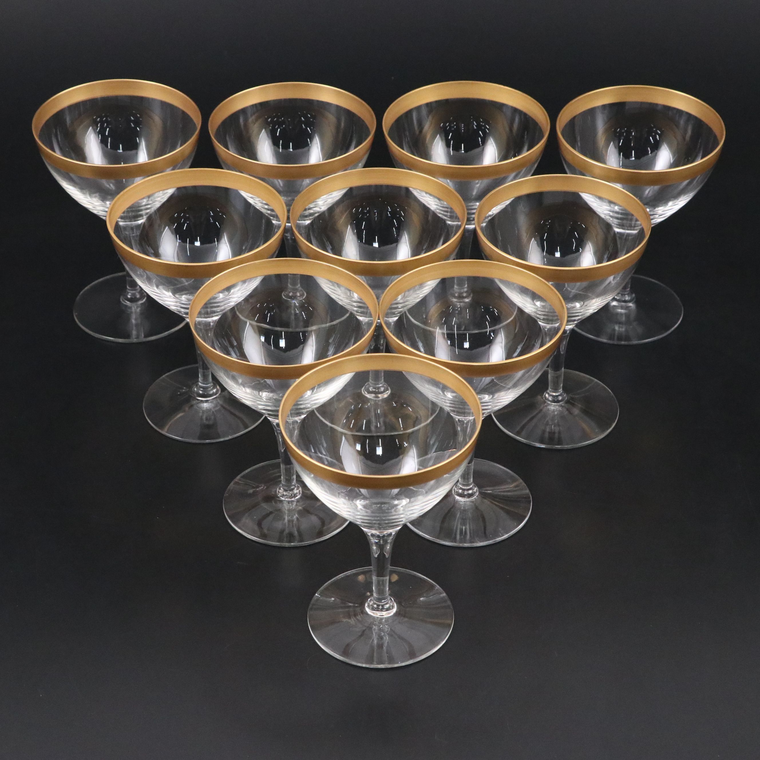 Art Deco Style Gilt Rim Coupe Glasses, Early to Mid-20th Century