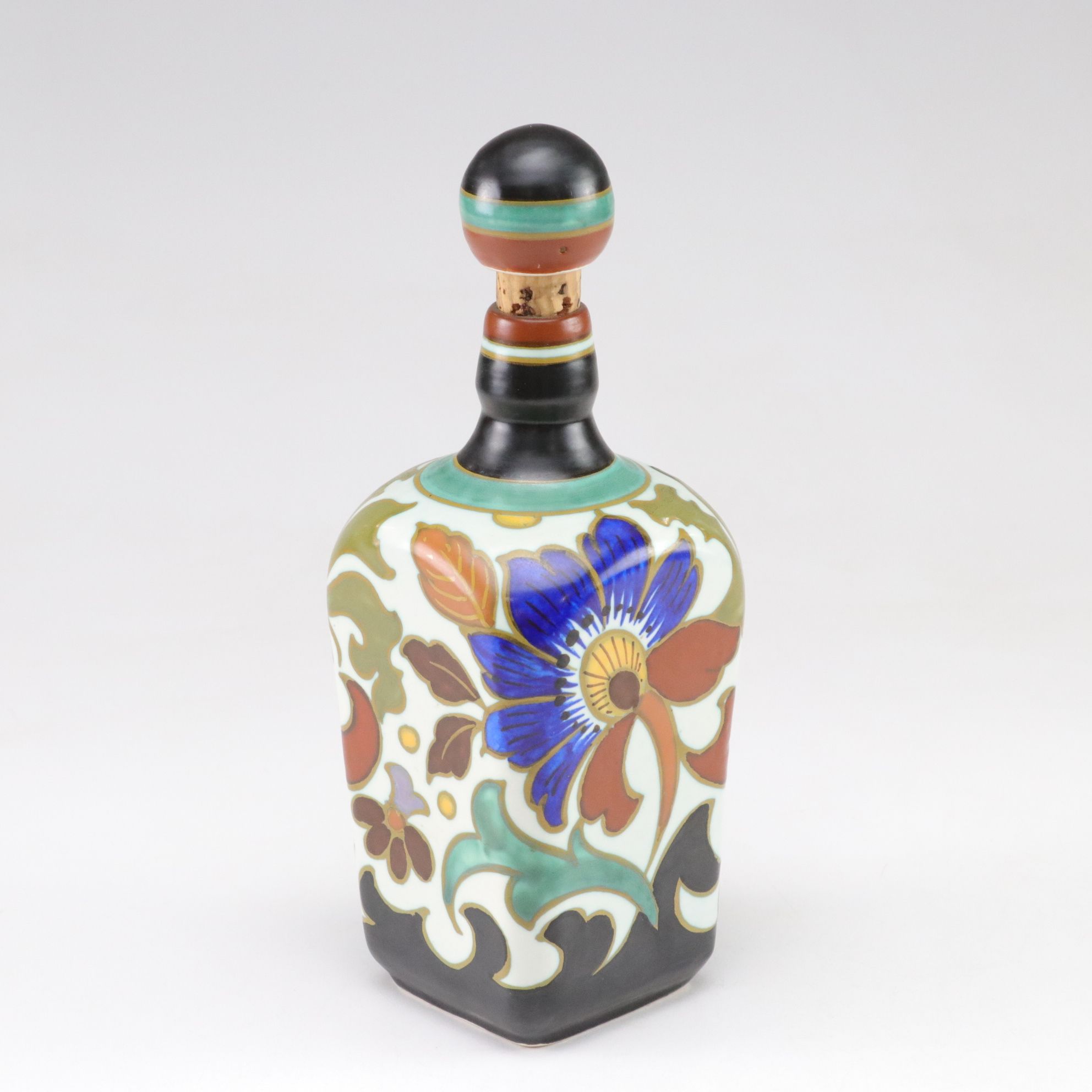 Hand-Crafted Gouda Pottery Decanter & Tray with Glasses