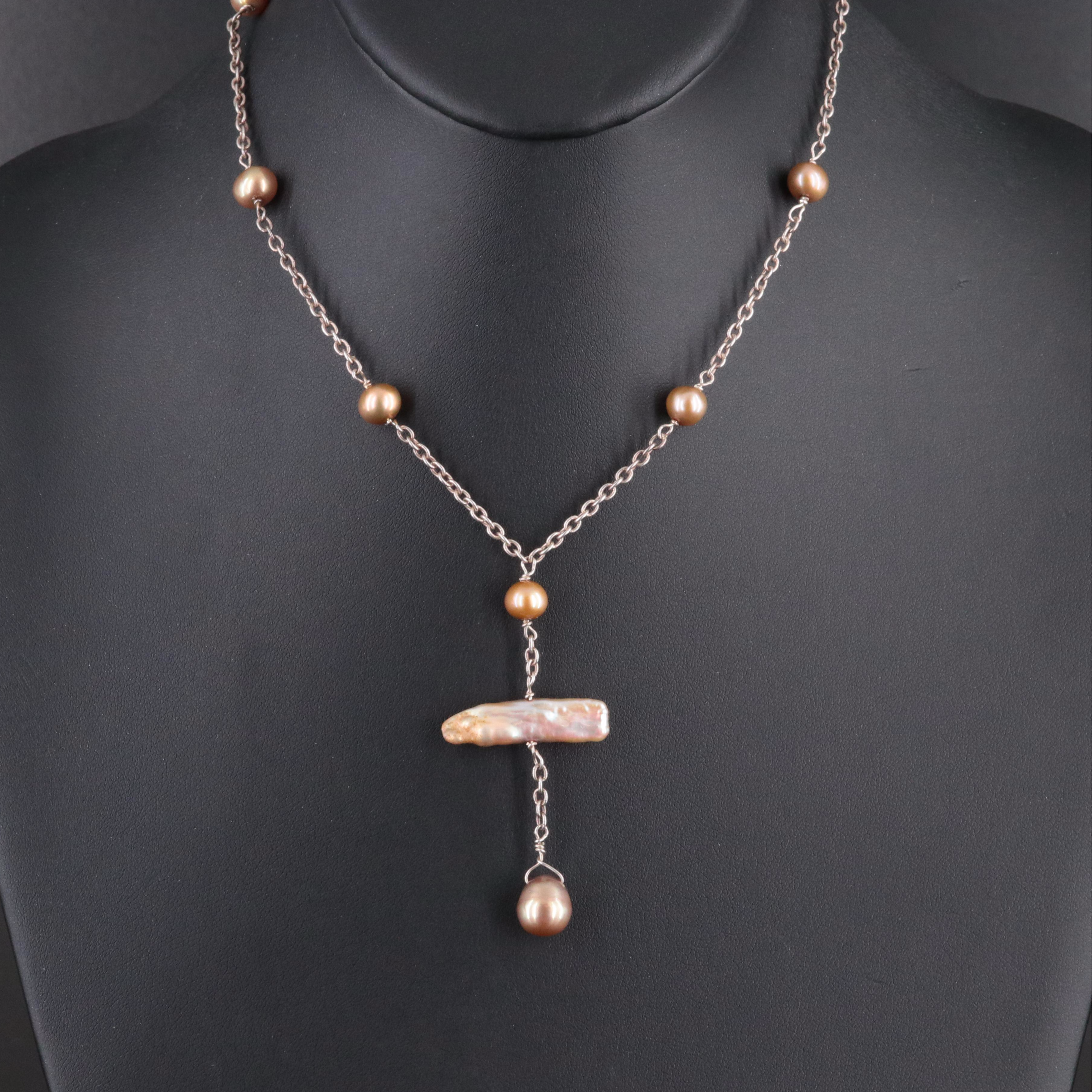 Sterling Pearl Toggle Y Necklace