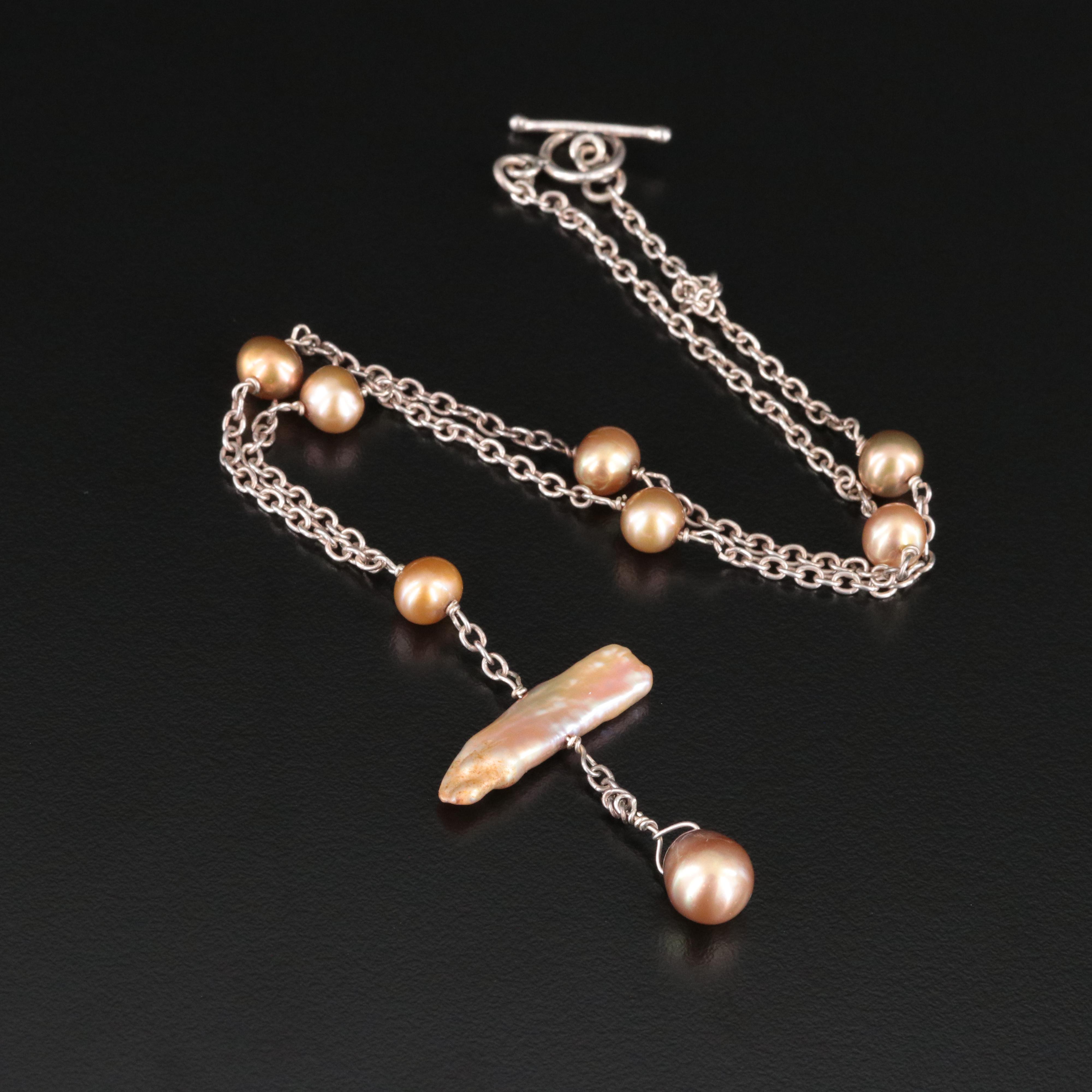 Sterling Pearl Toggle Y Necklace