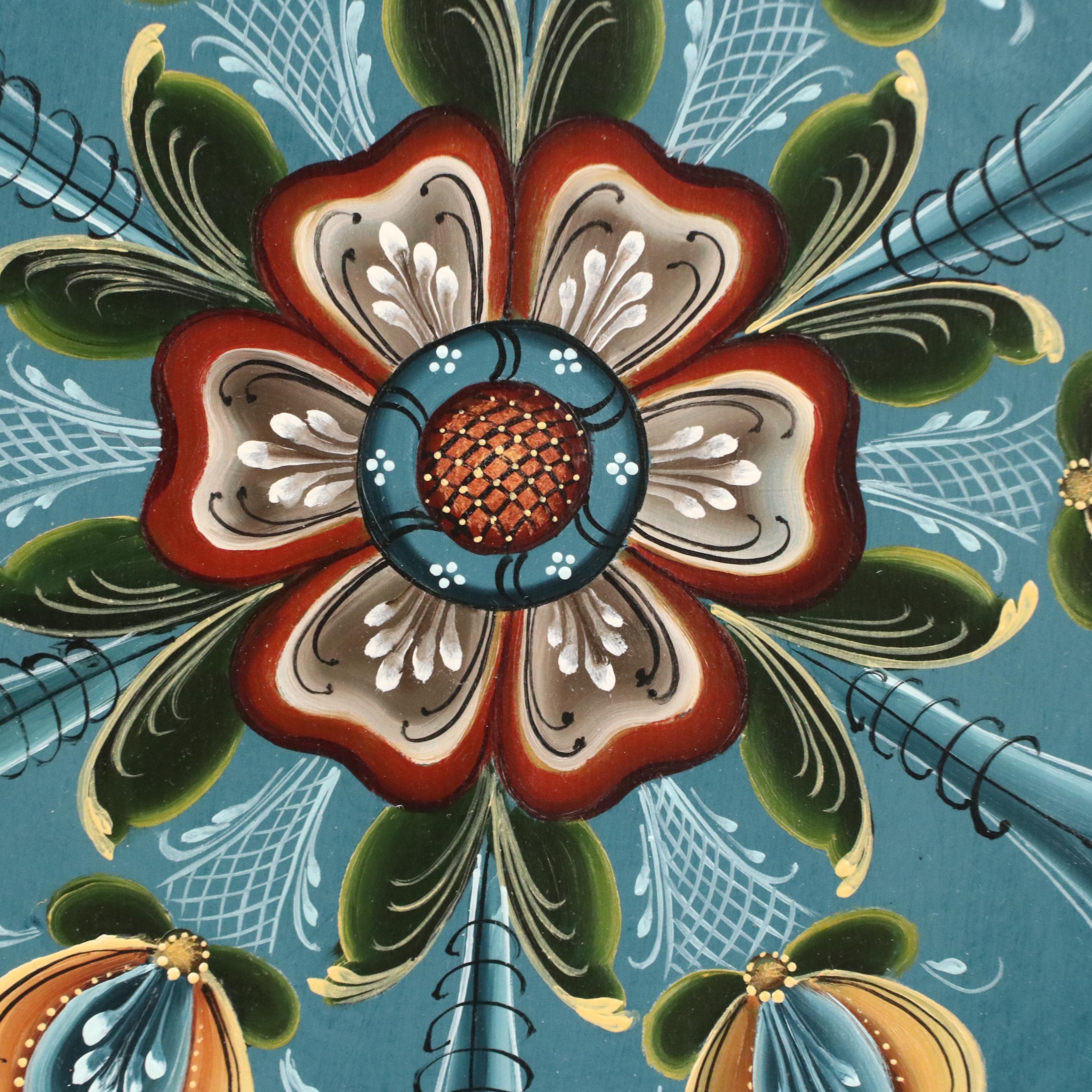 Connie M. Nelson Hand-Painted Wooden Platter "Rogaland Style Rosemaling," 92