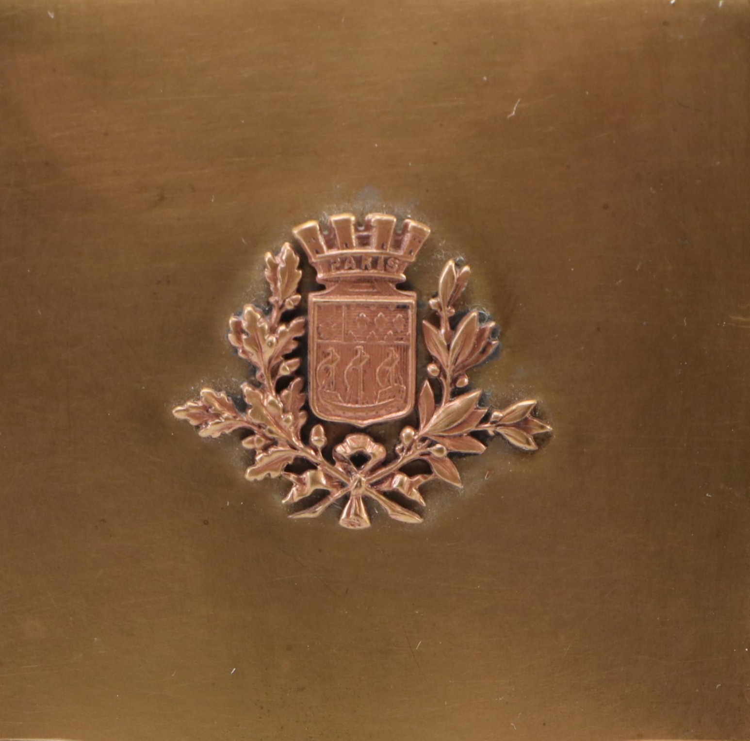 Antique Brass Cigarette Case with Wooden Mount