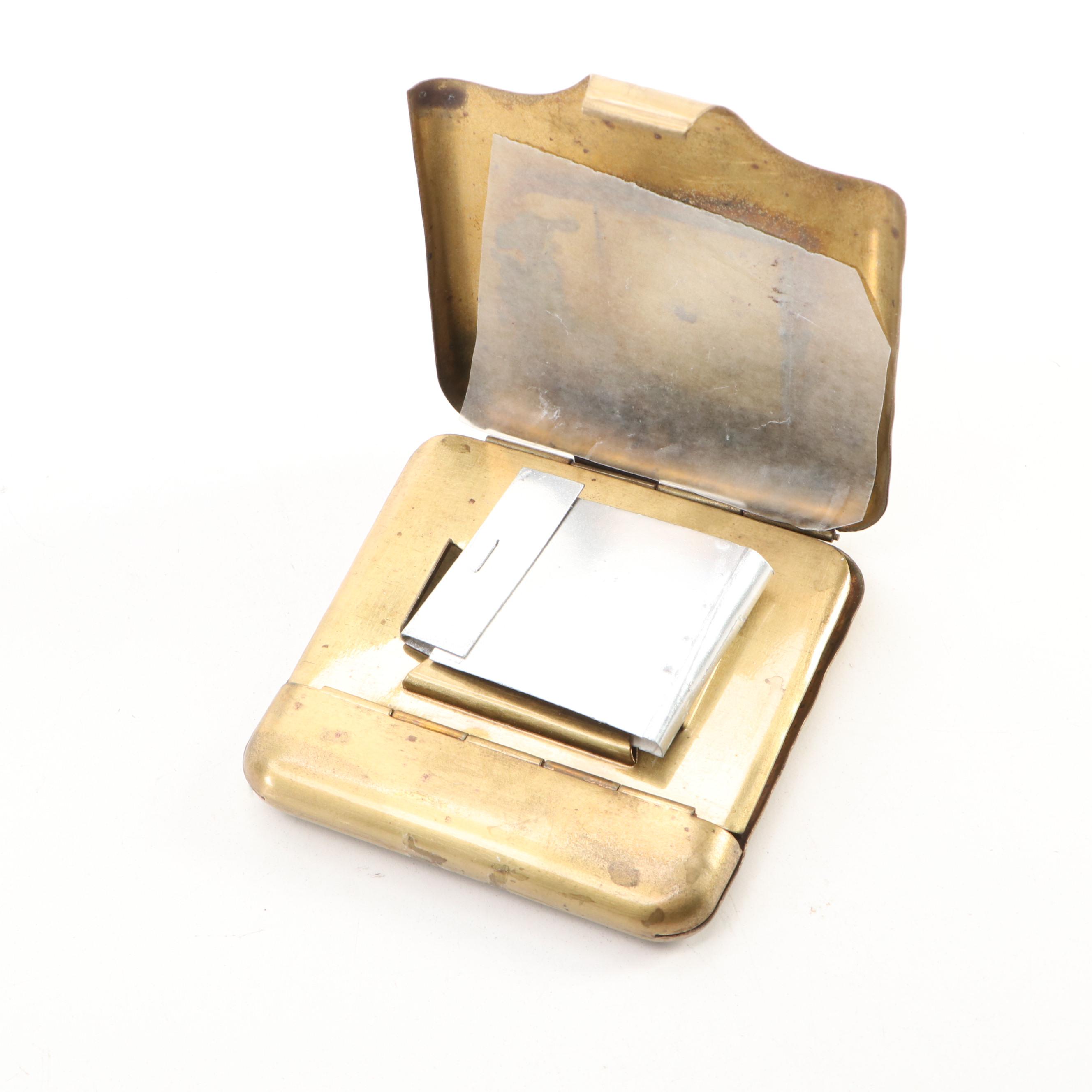 Antique Brass Cigarette Case with Wooden Mount