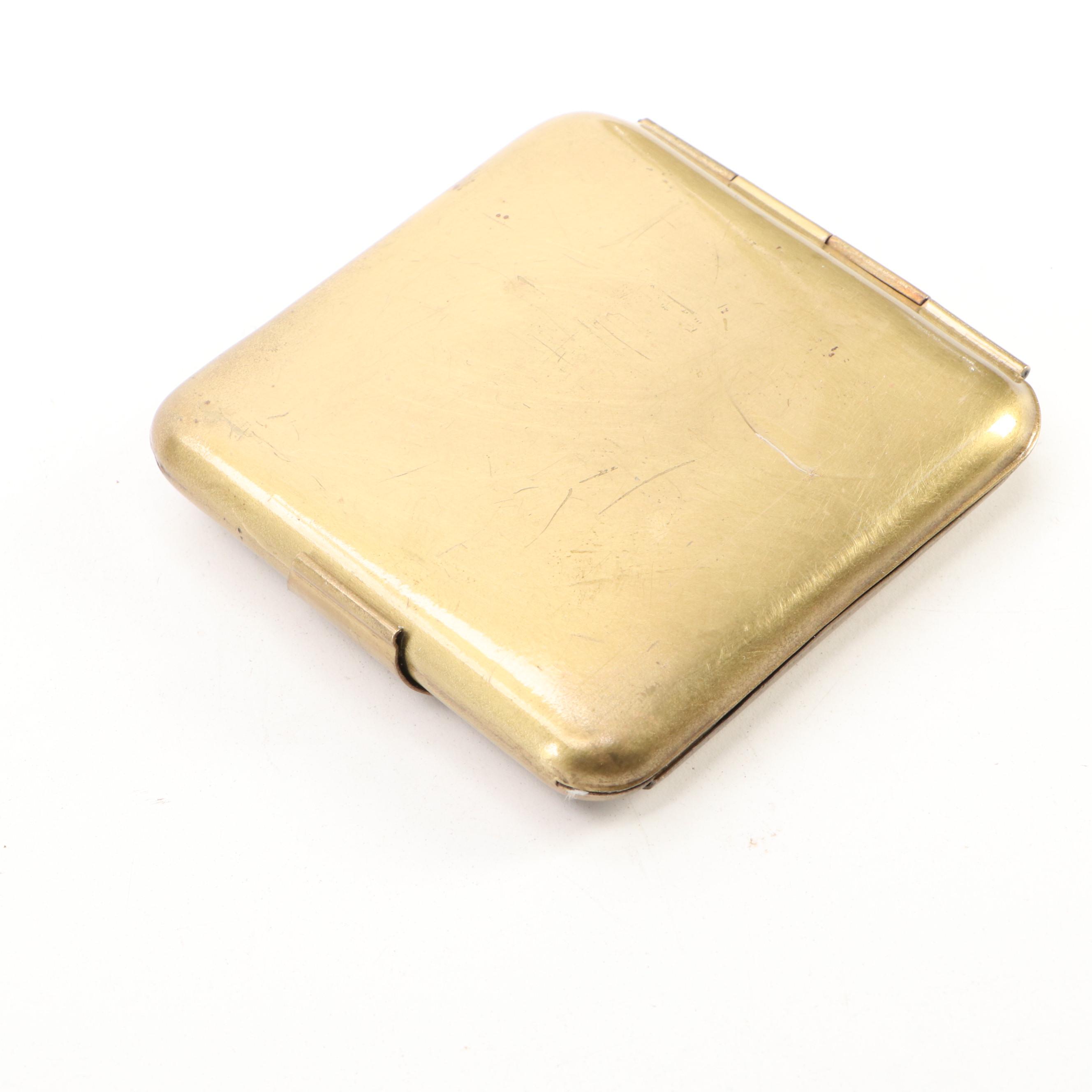 Antique Brass Cigarette Case with Wooden Mount