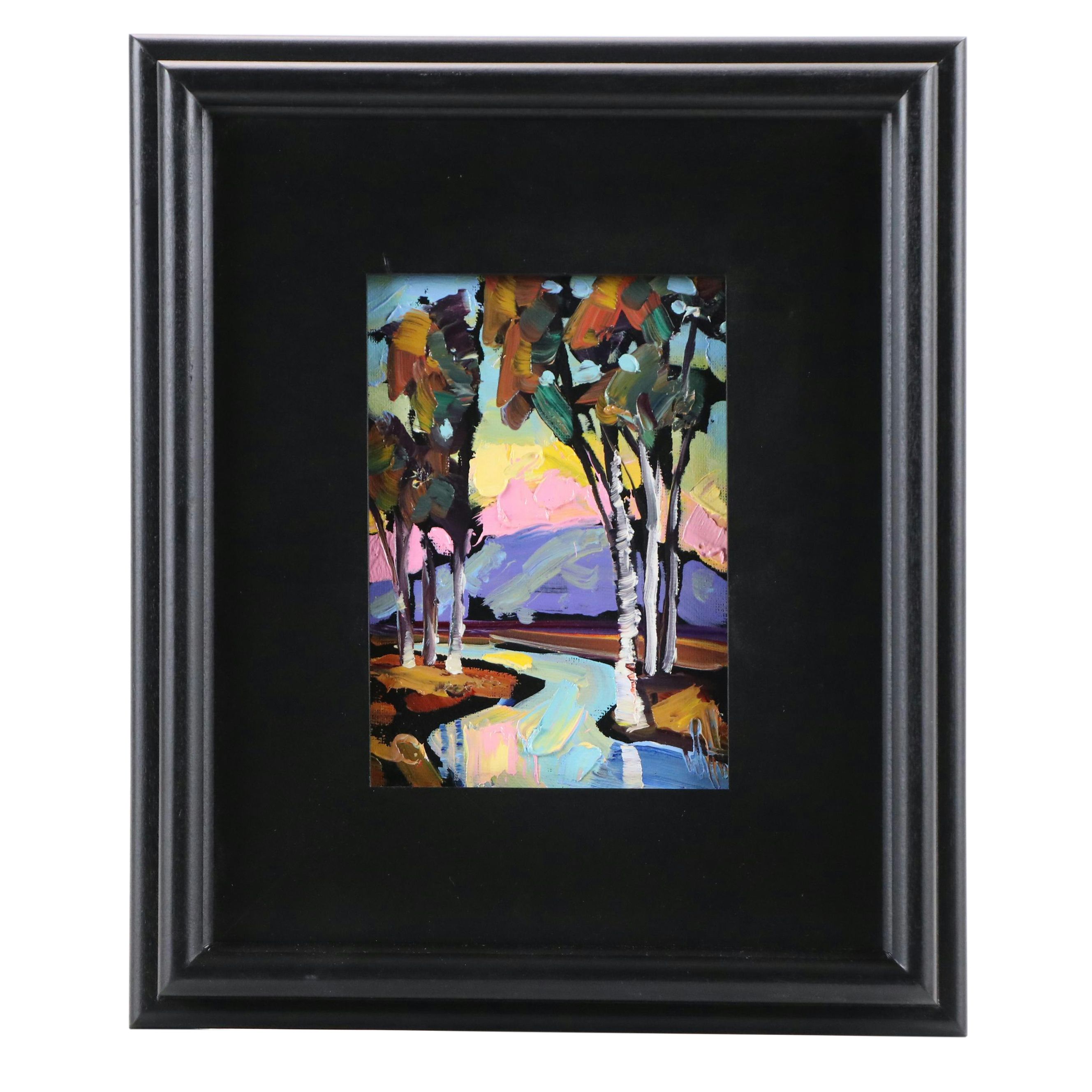 William Hawkins Stylized River Landscape Impasto Oil Painting