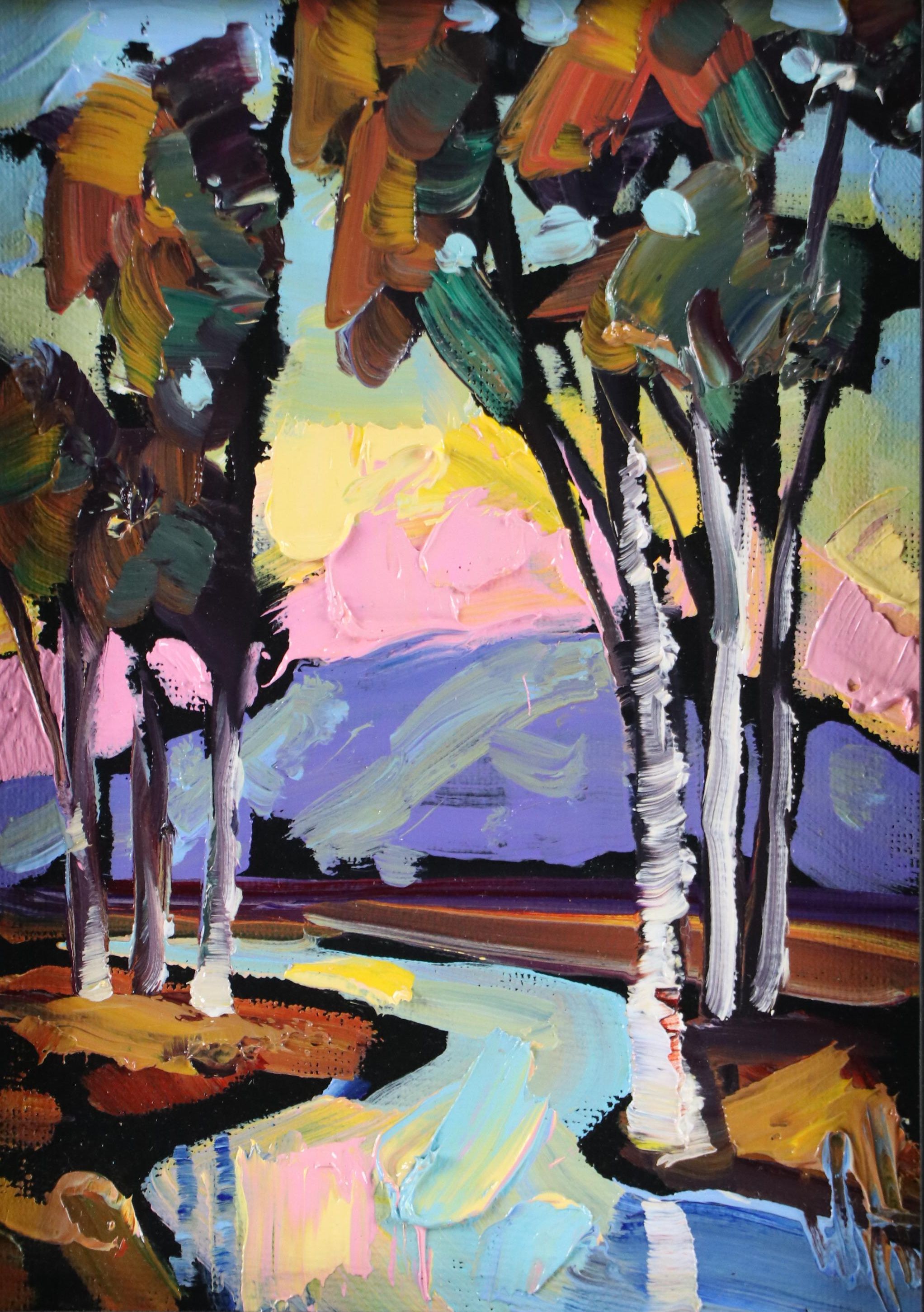 William Hawkins Stylized River Landscape Impasto Oil Painting