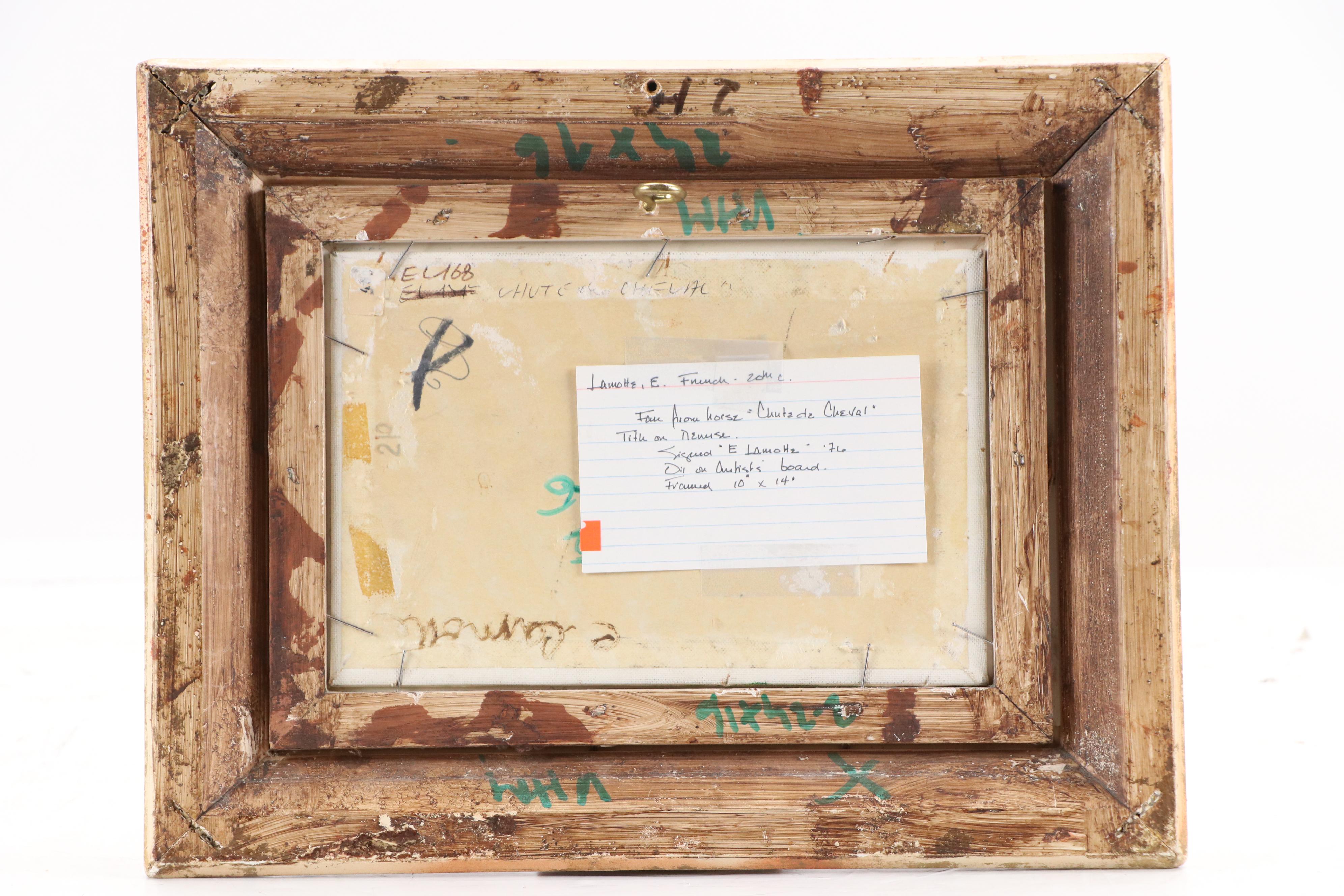 Emmanuel Lamotte Equestrian Oil Painting "Chute de Cheval," 20th Century