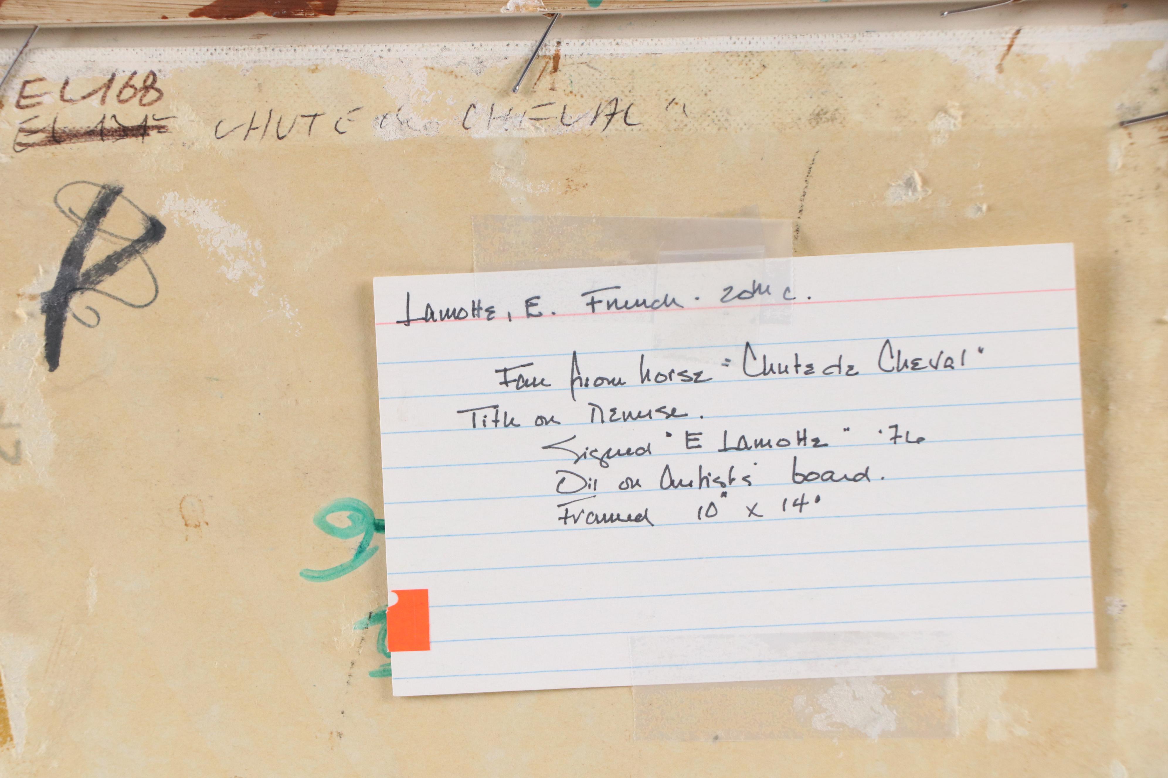 Emmanuel Lamotte Equestrian Oil Painting "Chute de Cheval," 20th Century