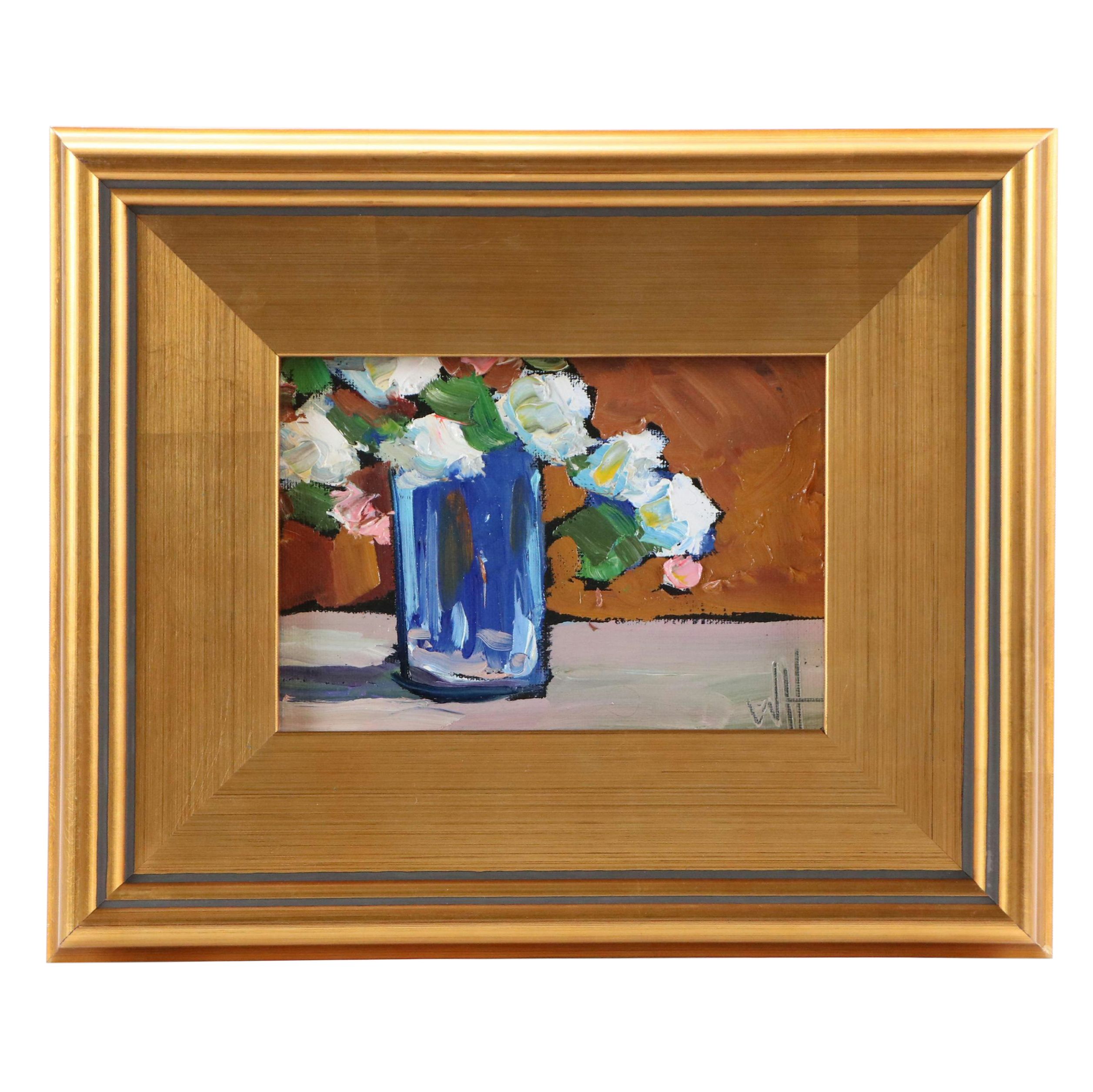 William Hawkins Still Life Oil Painting of White Flowers