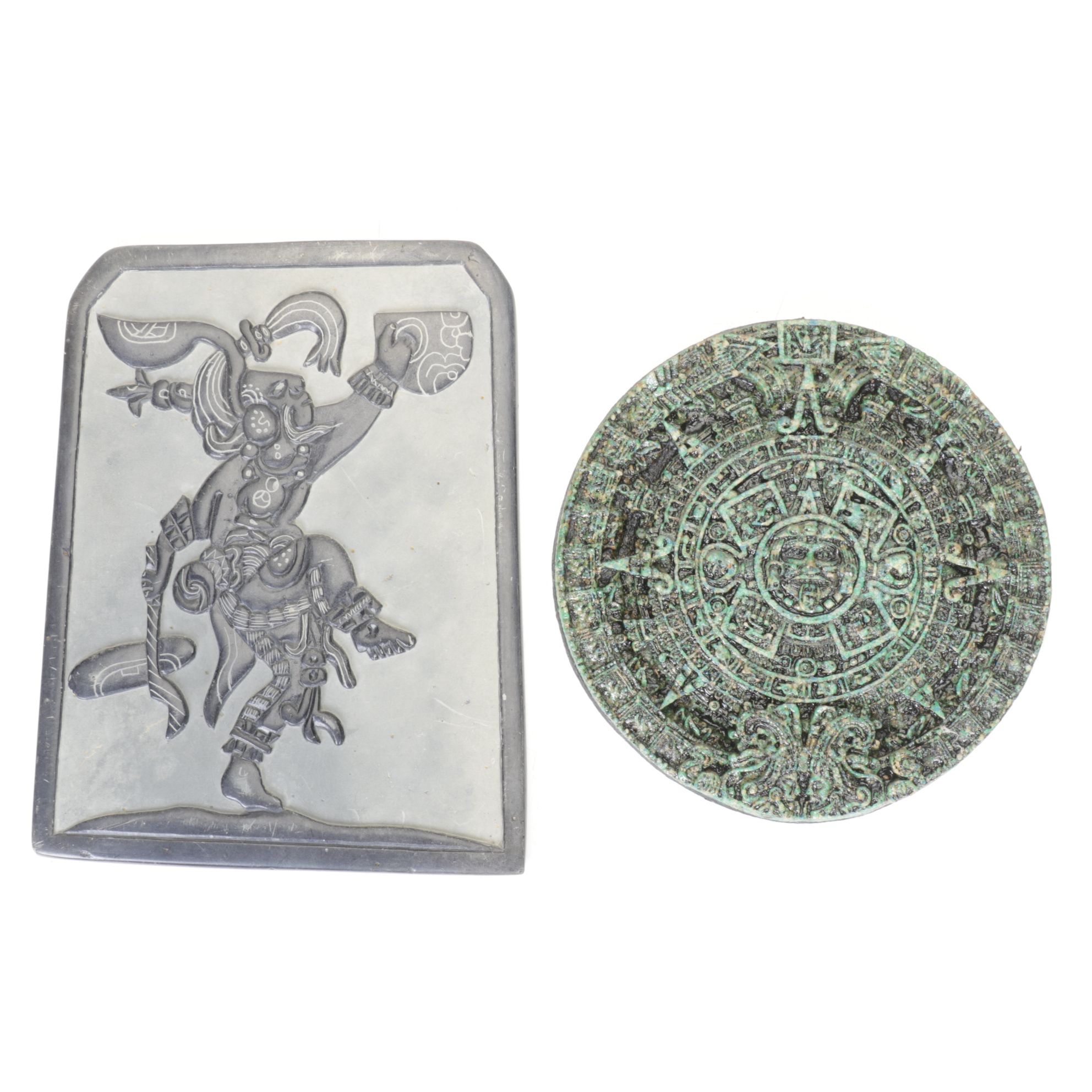 Replica of Aztec Calendar Stone & Dancing Jaguar Warrior