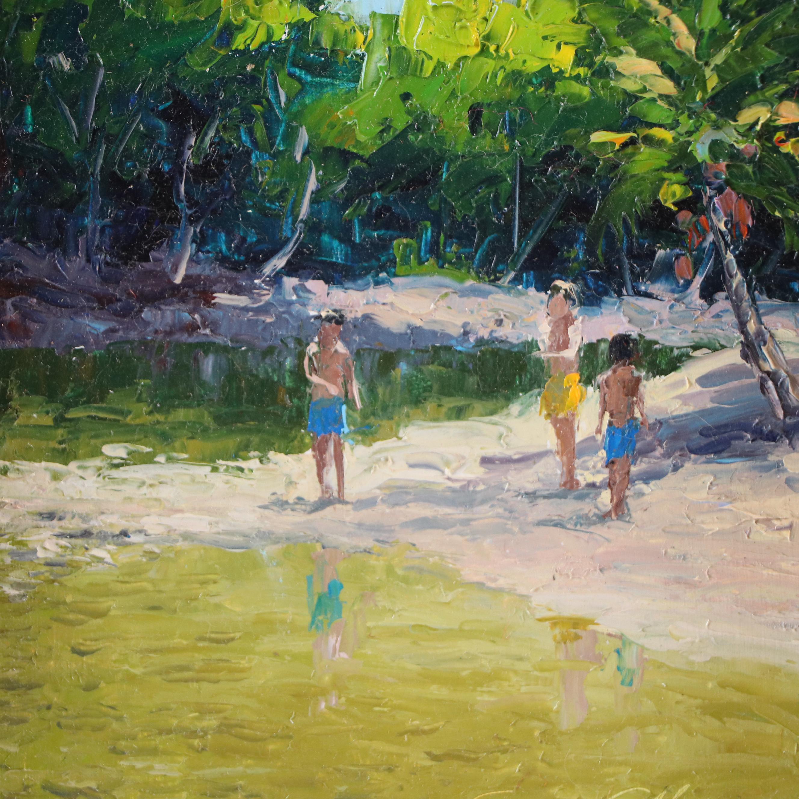 George Allan Oil Painting of Tropical Beach Scene "Estuary," 2003