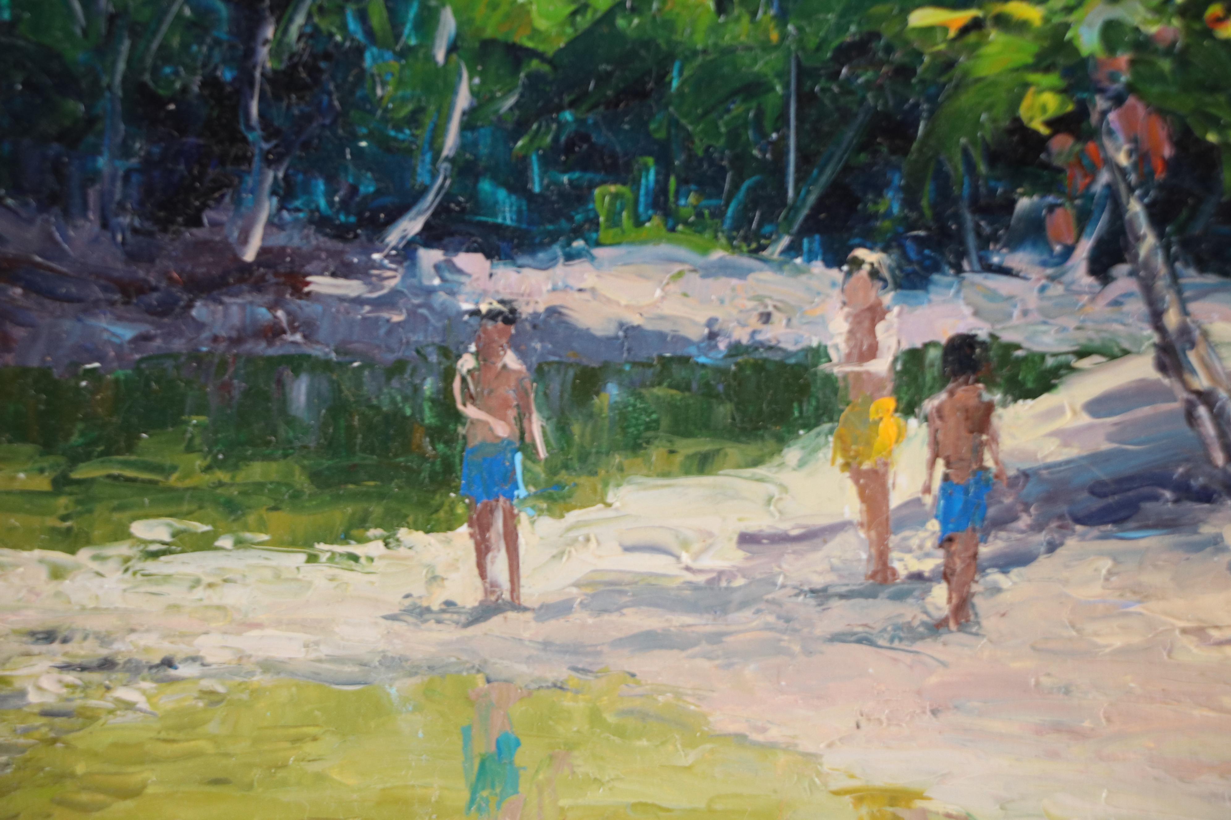 George Allan Oil Painting of Tropical Beach Scene "Estuary," 2003