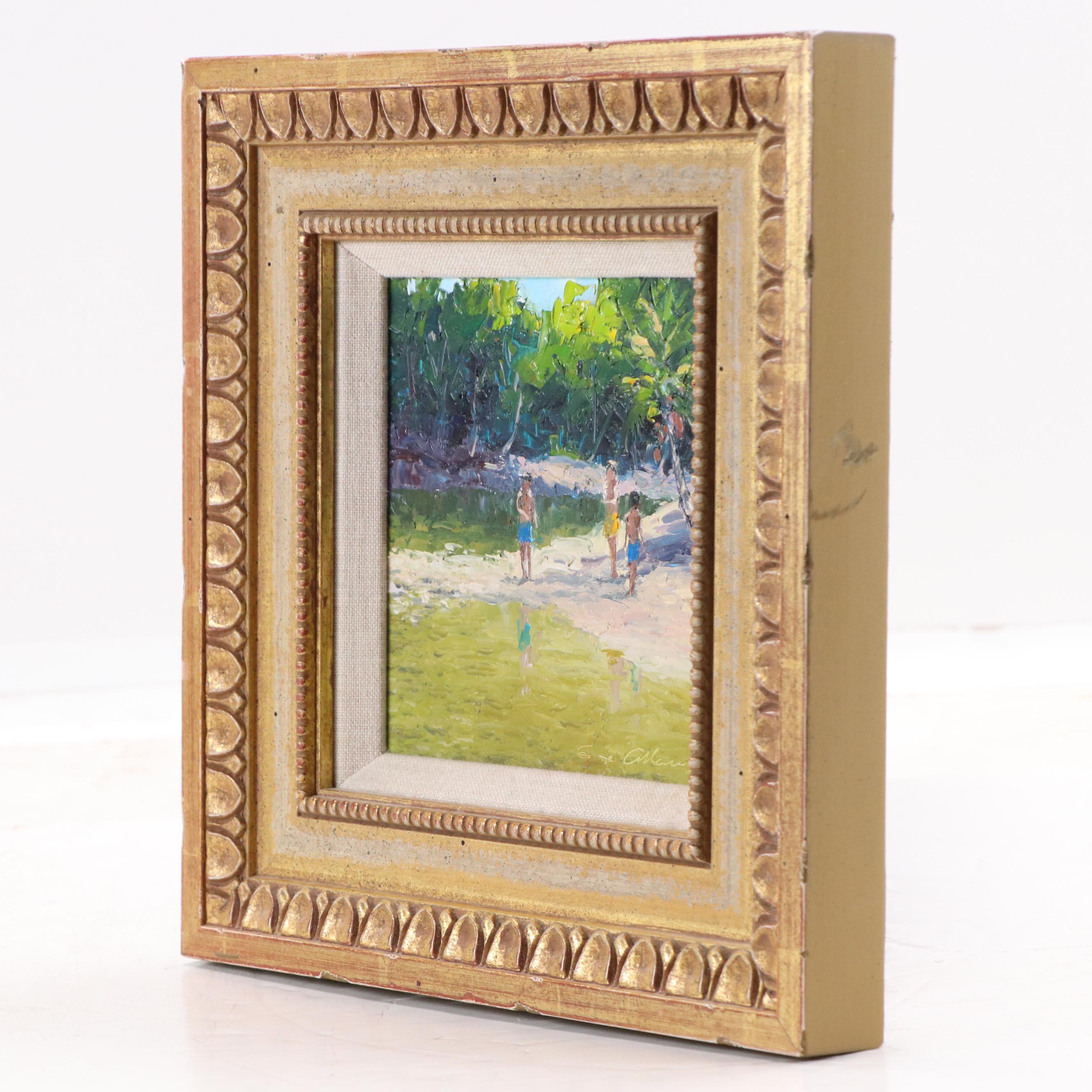 George Allan Oil Painting of Tropical Beach Scene "Estuary," 2003