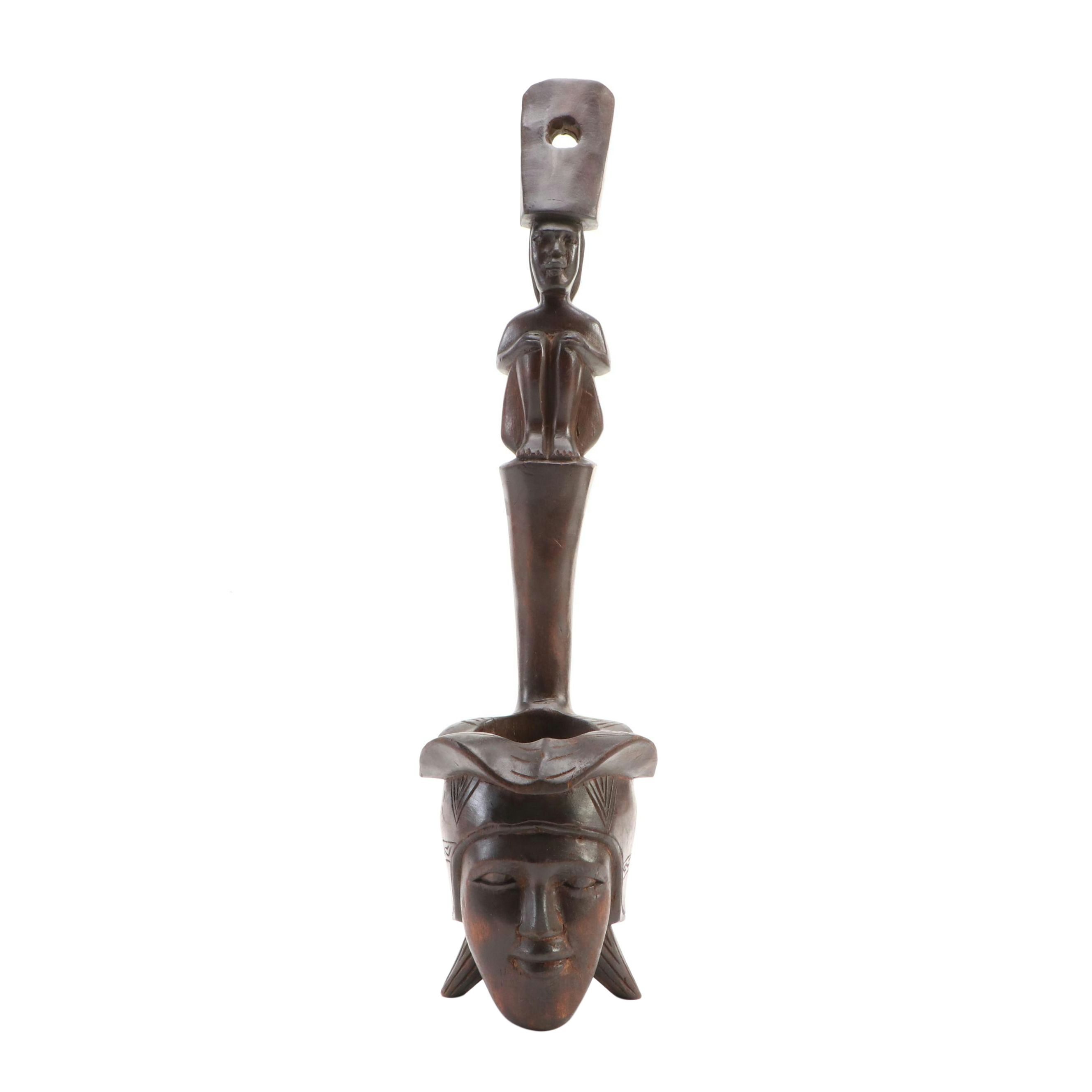 Hand-Carved Wood Figural Water Dipper