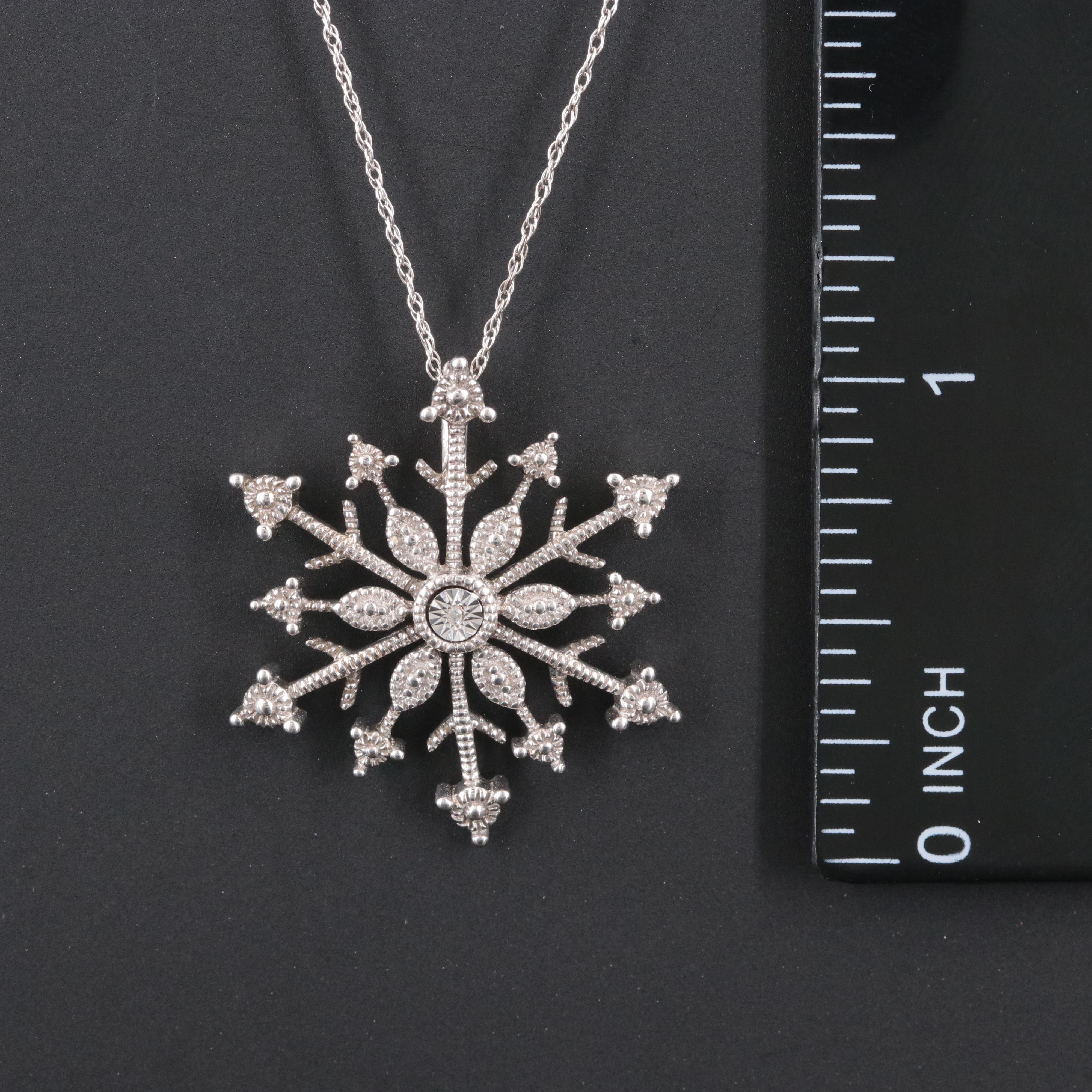 Sterling Diamond Snowflake Pendant Necklace