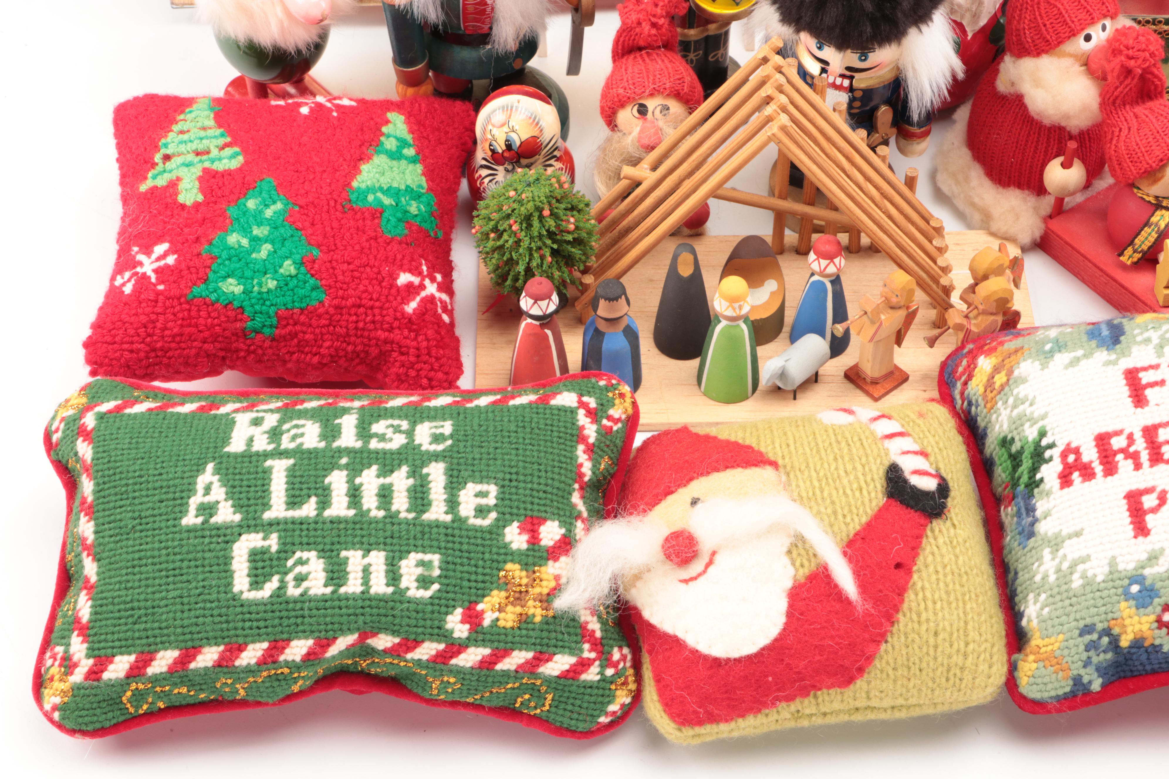 Faux Pine and Berry Wreaths, Needlepoint Textiles, and More Christmas Décor