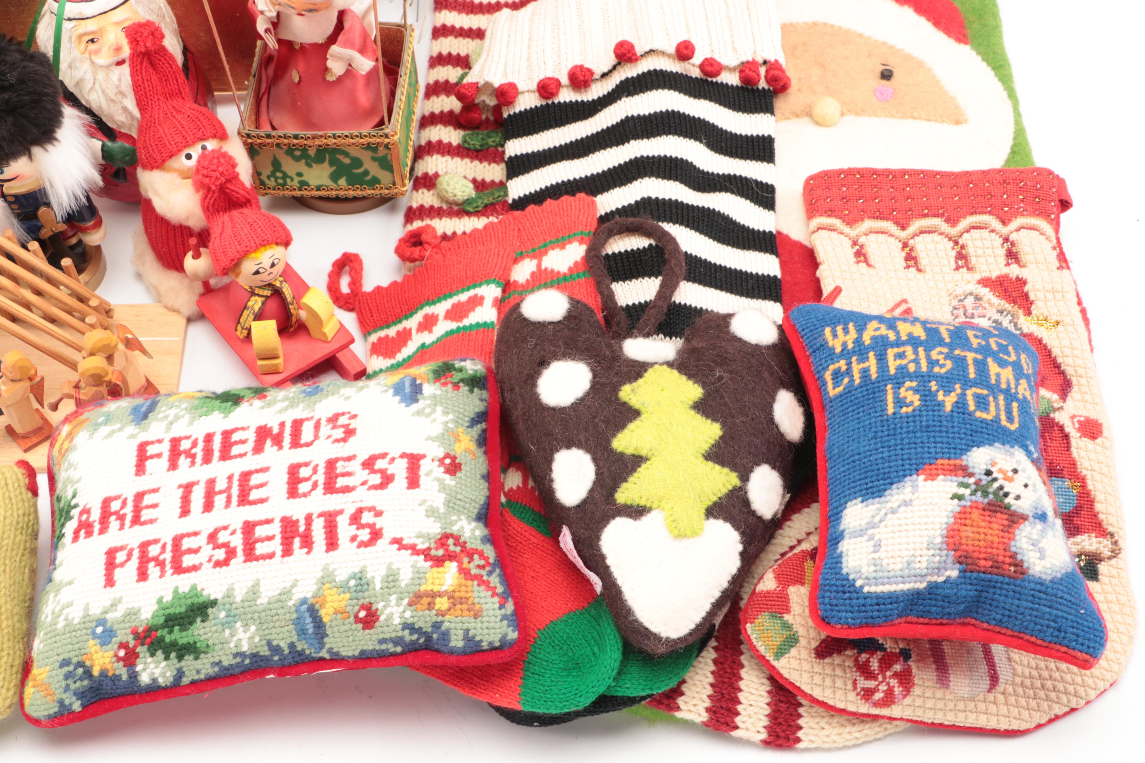 Faux Pine and Berry Wreaths, Needlepoint Textiles, and More Christmas Décor