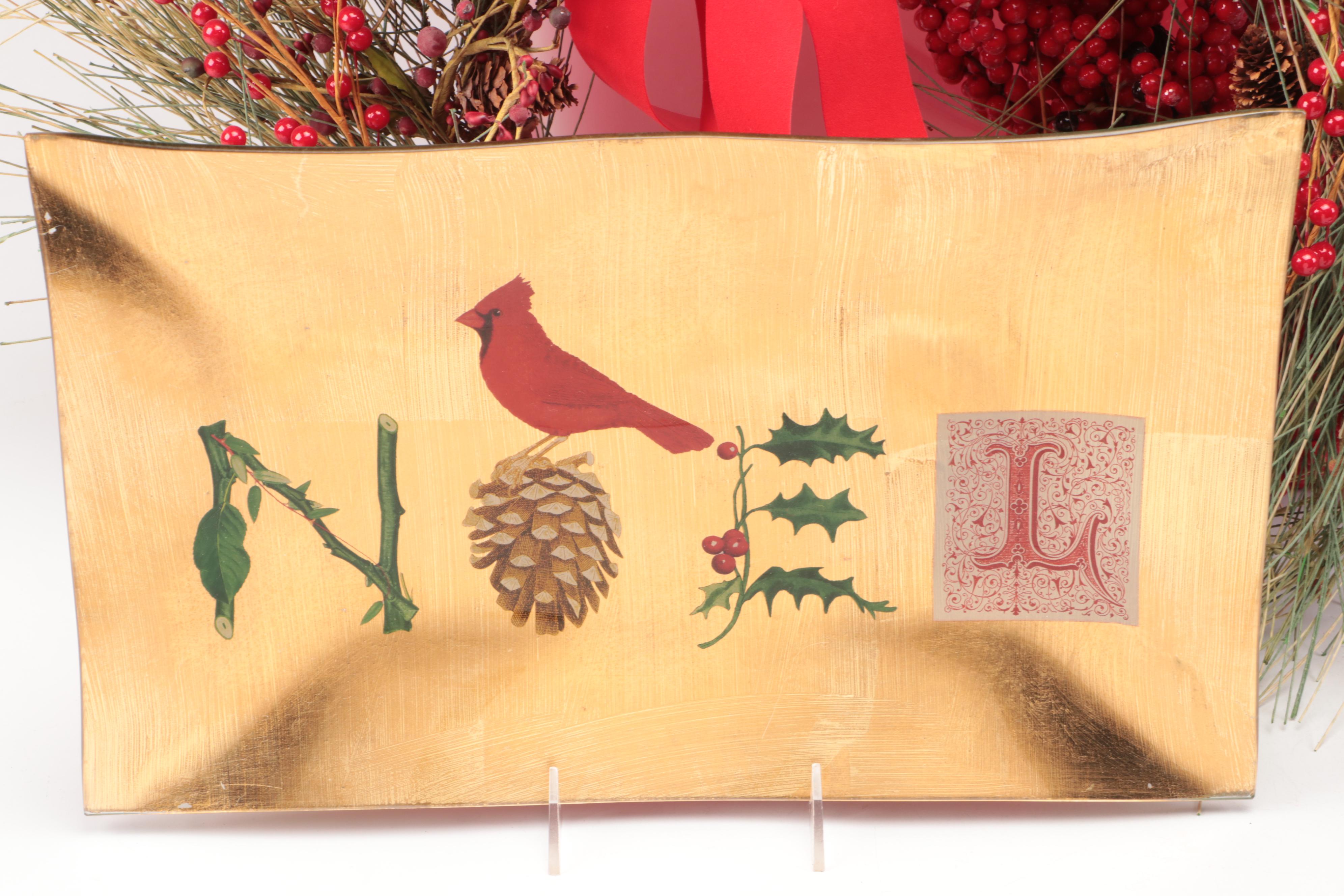 Faux Pine and Berry Wreaths, Needlepoint Textiles, and More Christmas Décor