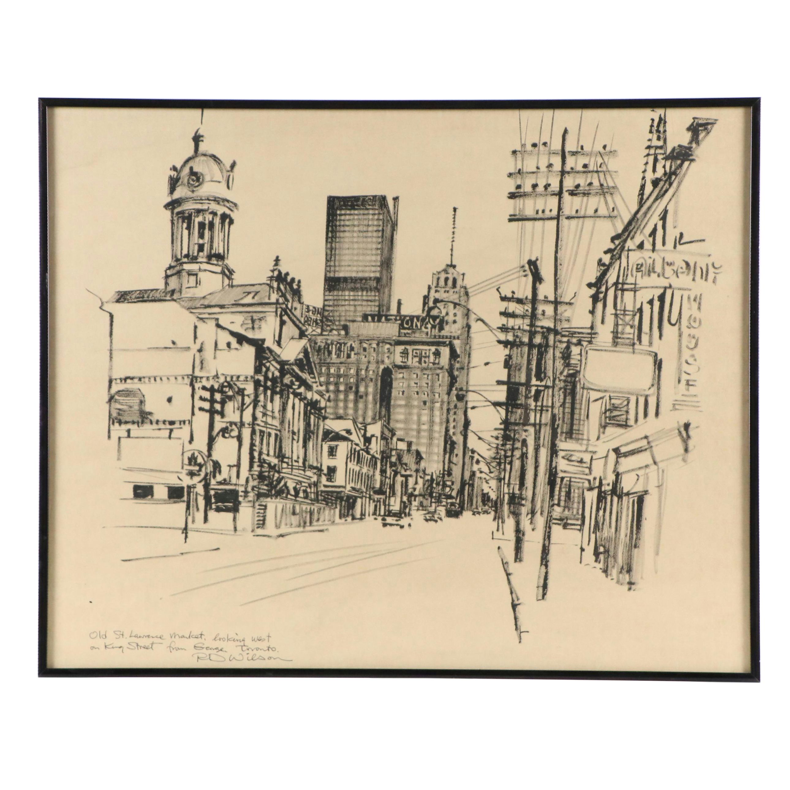 R. D. Wilson Toronto Cityscape Drawing "Old St. Lawrence Market"