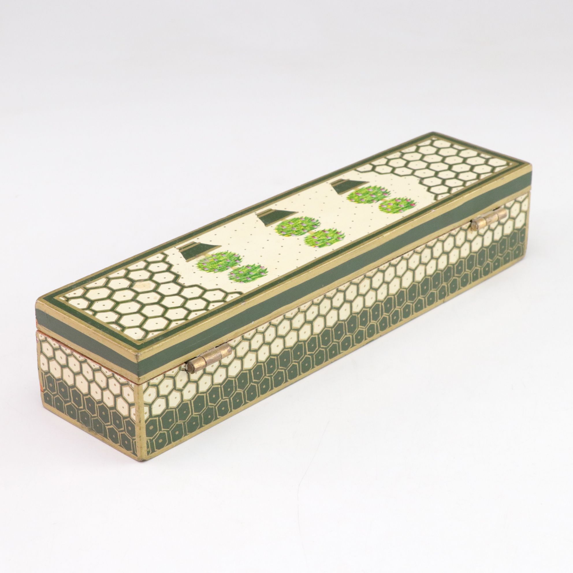 Hand-Painted Wooden Pen Box, Hoosier Glass Red Vase, Nippon Bowl & More