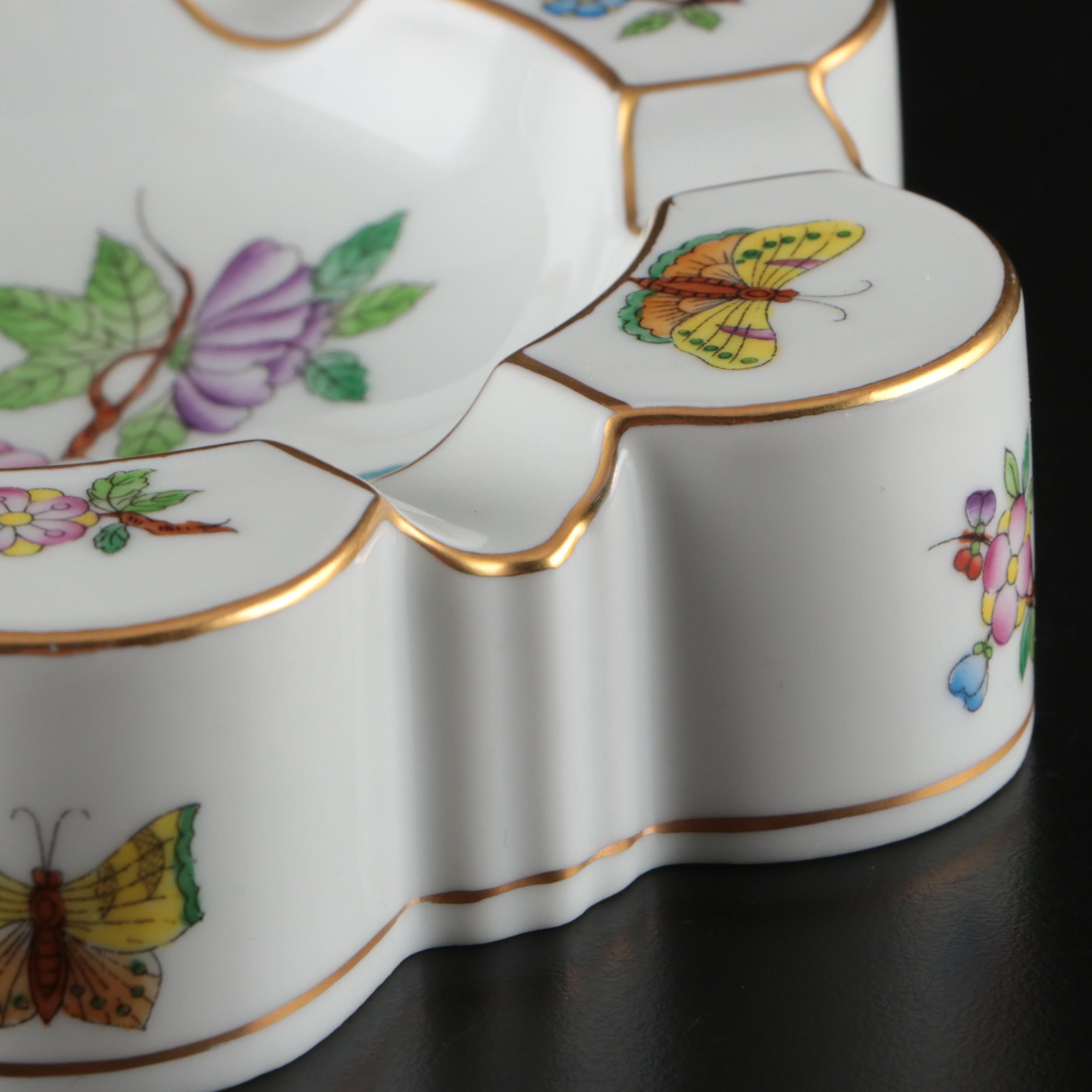 Herend "Queen Victoria" Hand-Painted Porcelain Ashtray and Bud Vase